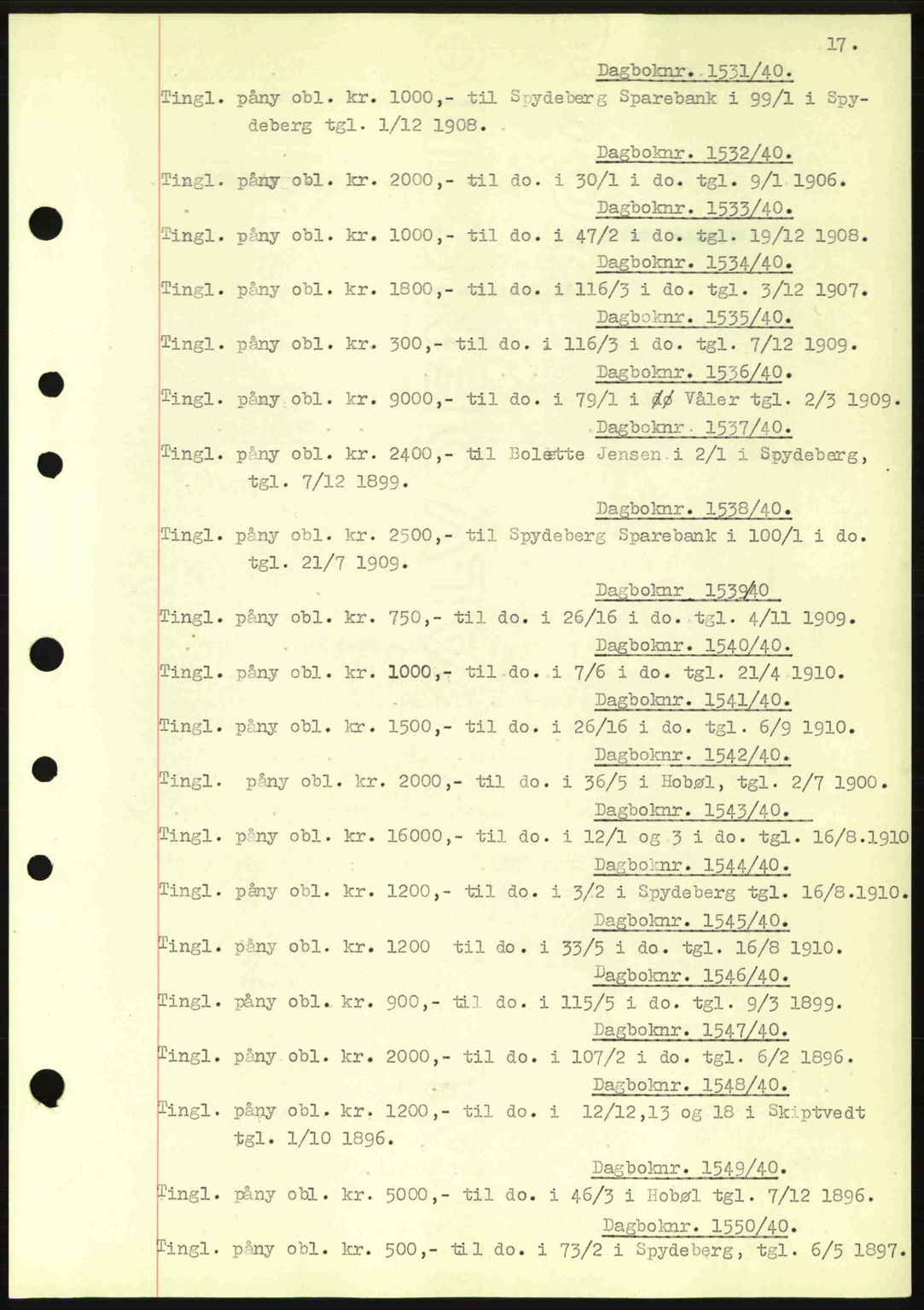 Moss sorenskriveri, SAO/A-10168: Mortgage book no. B10, 1940-1941, Diary no: : 1531/1940