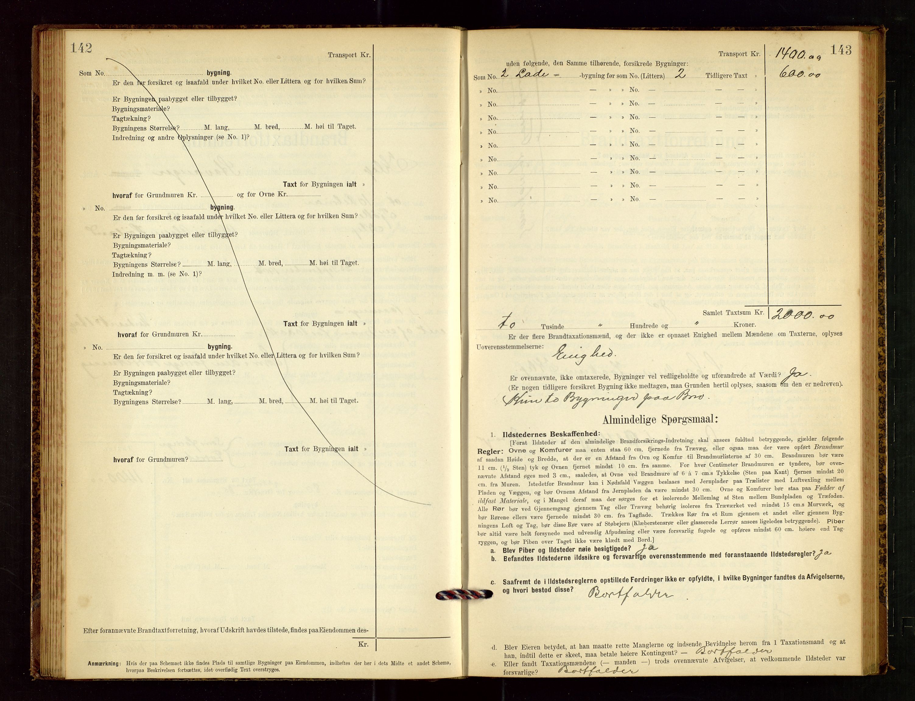 Klepp lensmannskontor, AV/SAST-A-100163/Goc/L0003: "Brandtaxationsprotokol" m/register, 1902-1907, p. 142-143