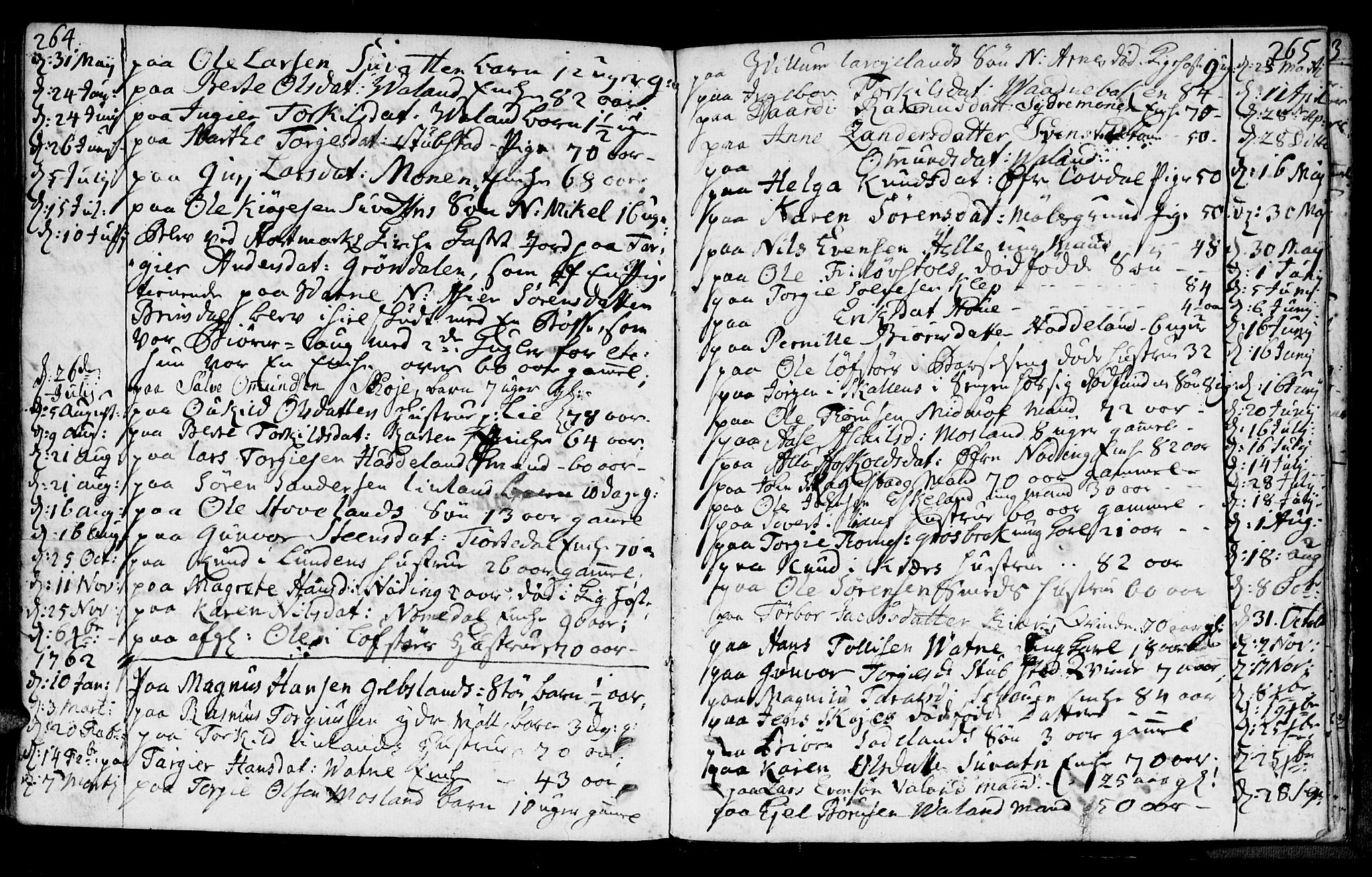 Holum sokneprestkontor, SAK/1111-0022/F/Fa/Faa/L0002: Parish register (official) no. A 2, 1756-1780, p. 264-265