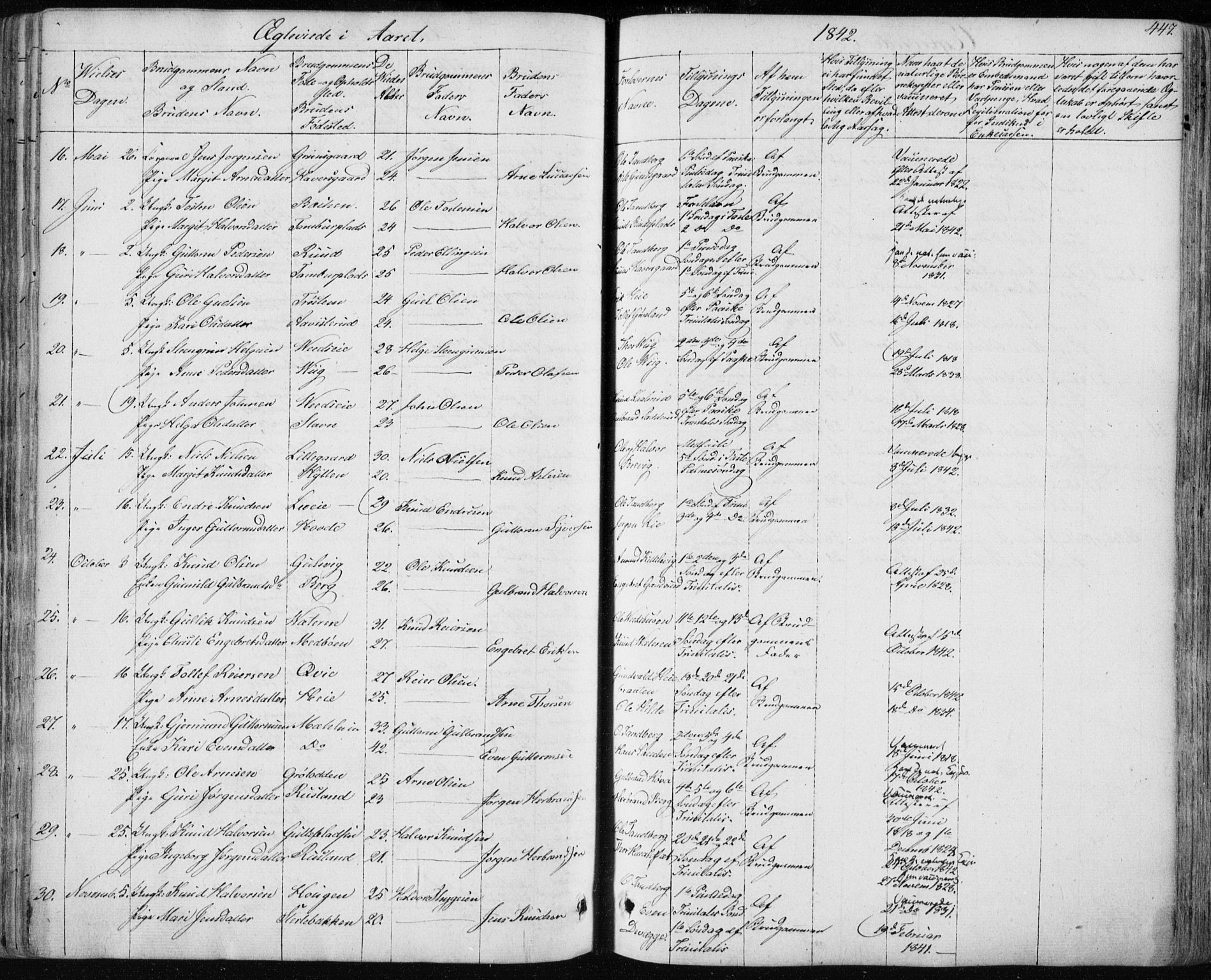 Nes kirkebøker, AV/SAKO-A-236/F/Fa/L0009: Parish register (official) no. 9, 1834-1863, p. 447