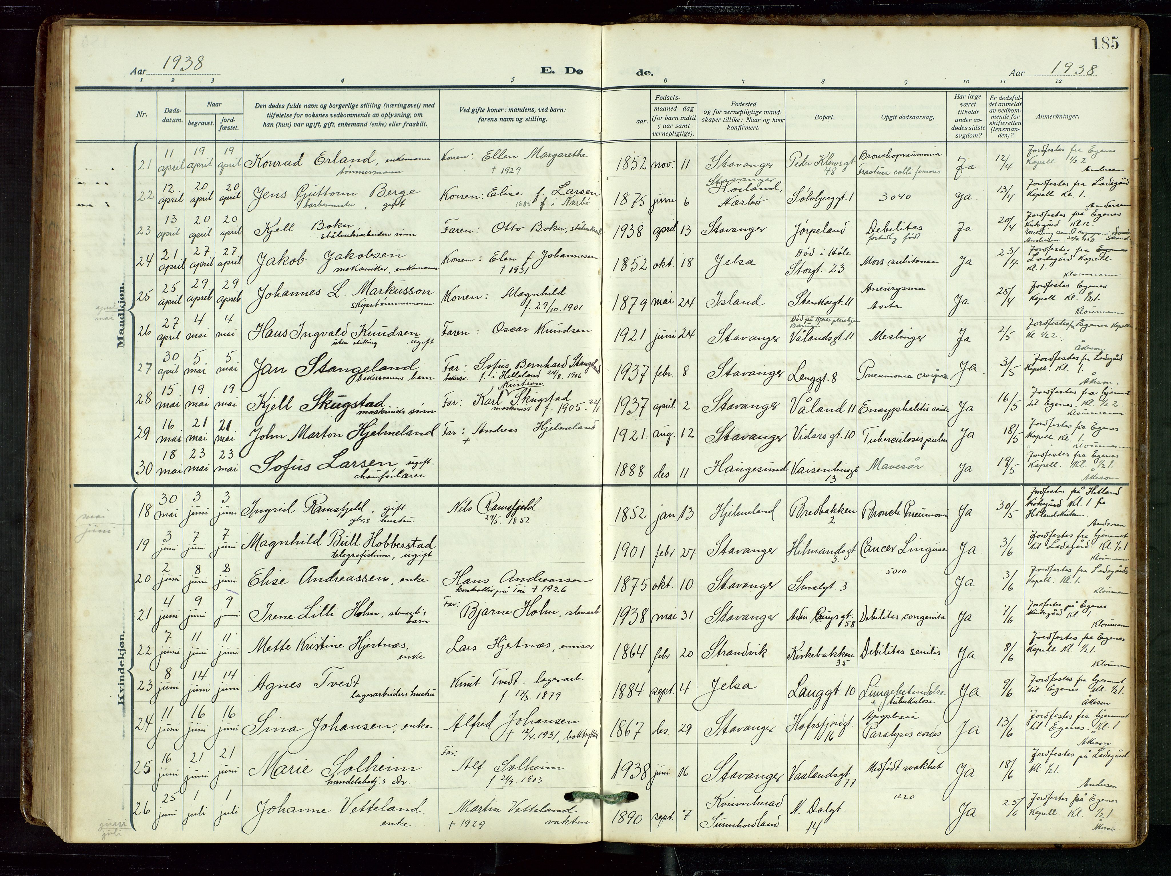 St. Petri sokneprestkontor, AV/SAST-A-101813/002/D/L0003: Parish register (official) no. A 28, 1919-1938, p. 185