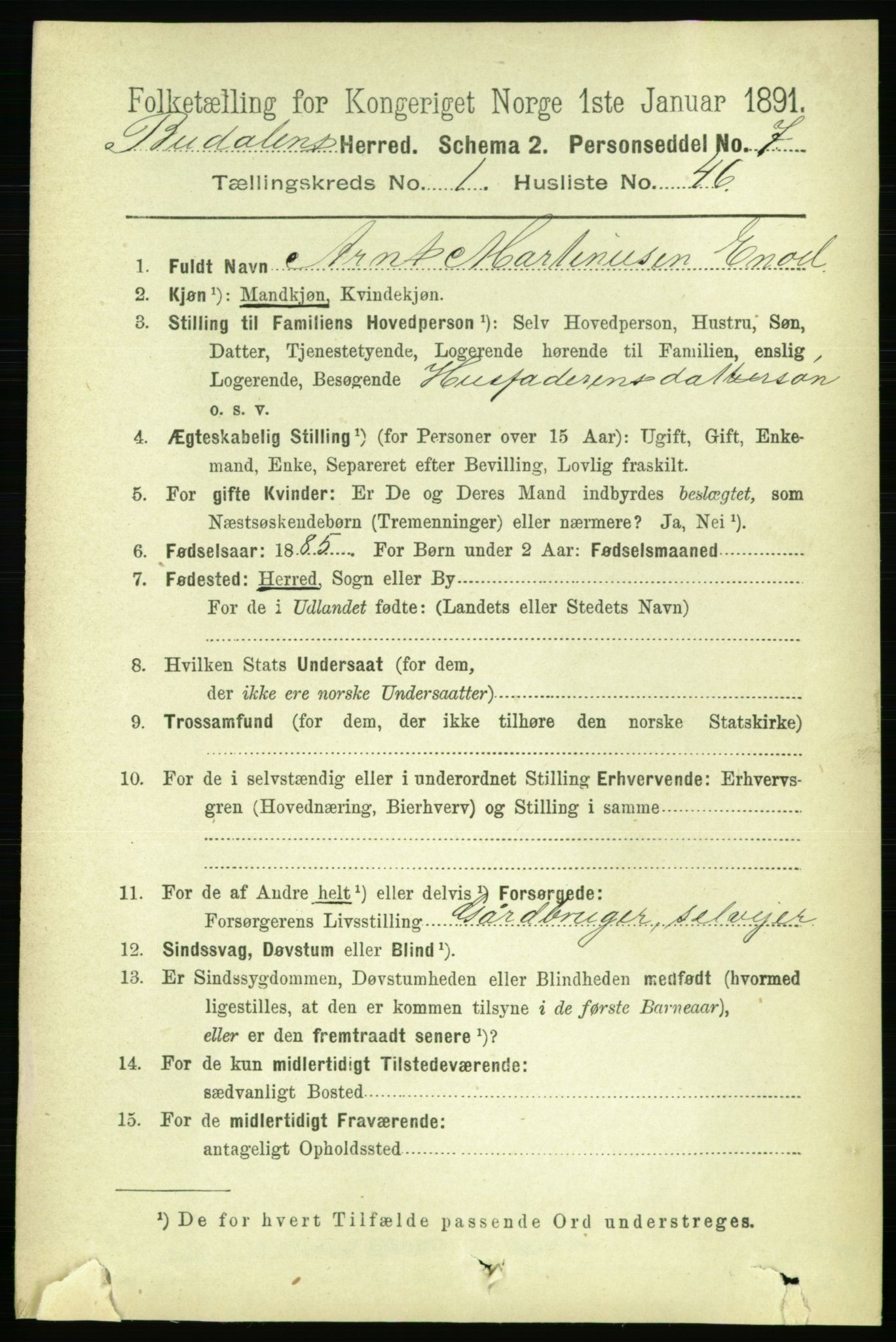 RA, 1891 census for 1647 Budal, 1891, p. 376