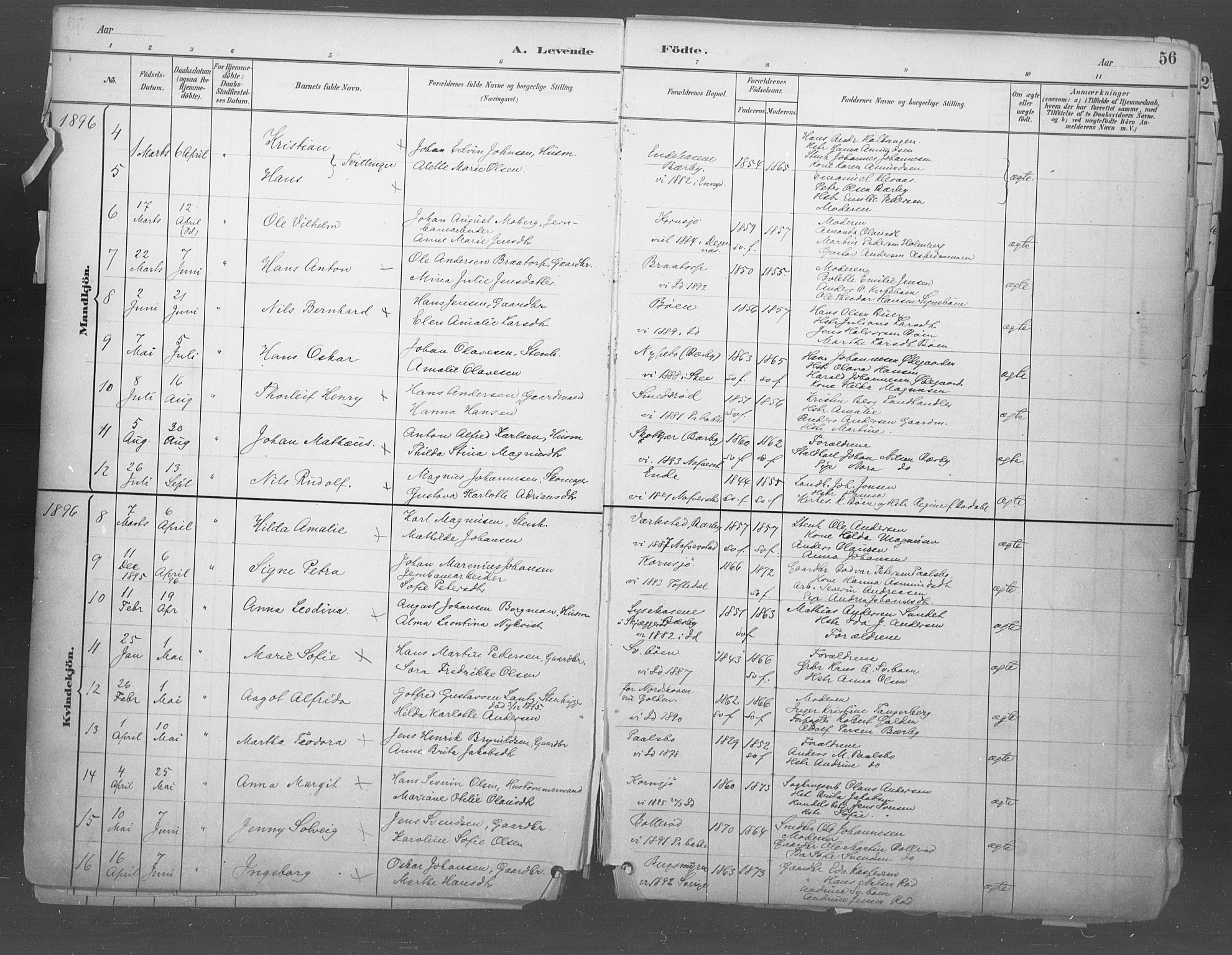 Idd prestekontor Kirkebøker, SAO/A-10911/F/Fb/L0002: Parish register (official) no. II 2, 1882-1923, p. 56