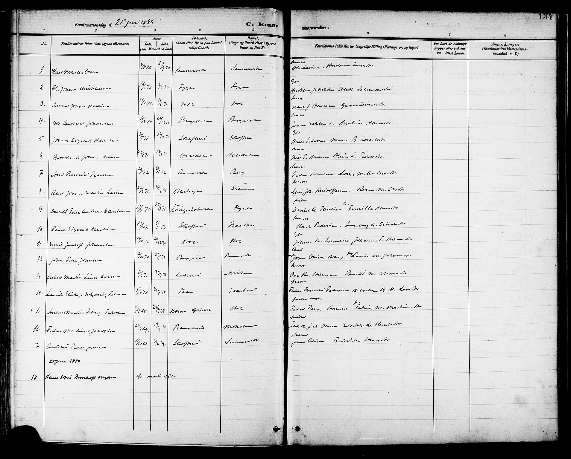 Ministerialprotokoller, klokkerbøker og fødselsregistre - Nordland, AV/SAT-A-1459/882/L1179: Parish register (official) no. 882A01, 1886-1898, p. 134