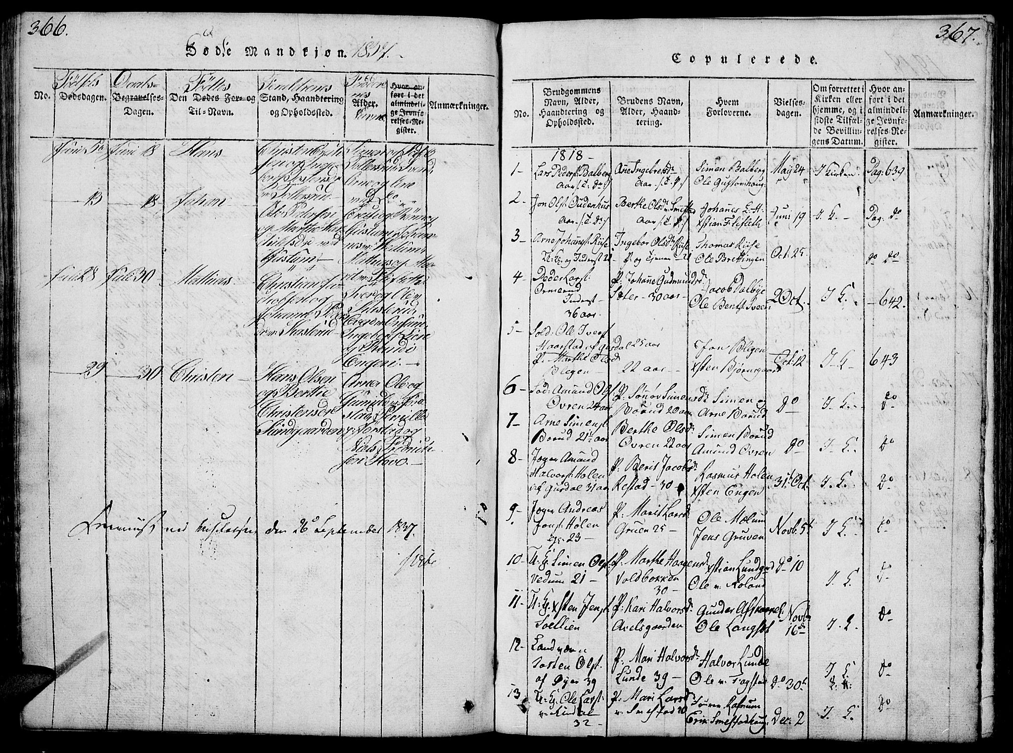 Fåberg prestekontor, SAH/PREST-086/H/Ha/Hab/L0004: Parish register (copy) no. 4, 1818-1837, p. 366-367