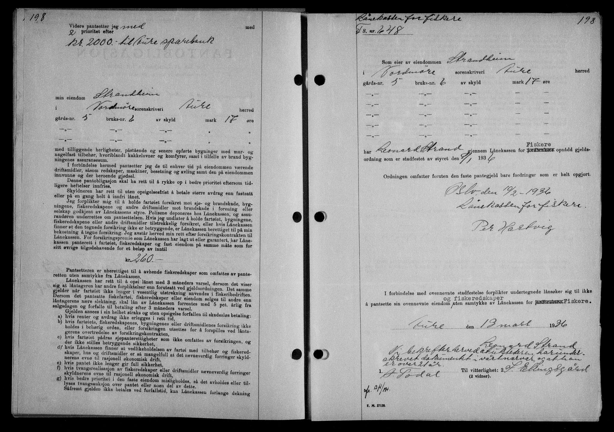 Nordmøre sorenskriveri, AV/SAT-A-4132/1/2/2Ca/L0088: Mortgage book no. 78, 1936-1936, Diary no: : 1019/1936
