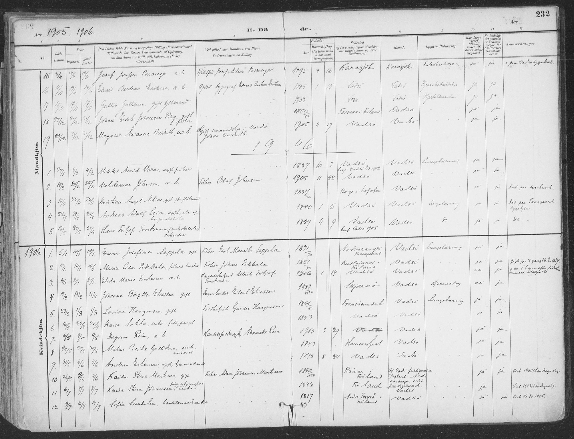 Vadsø sokneprestkontor, SATØ/S-1325/H/Ha/L0007kirke: Parish register (official) no. 7, 1896-1916, p. 232