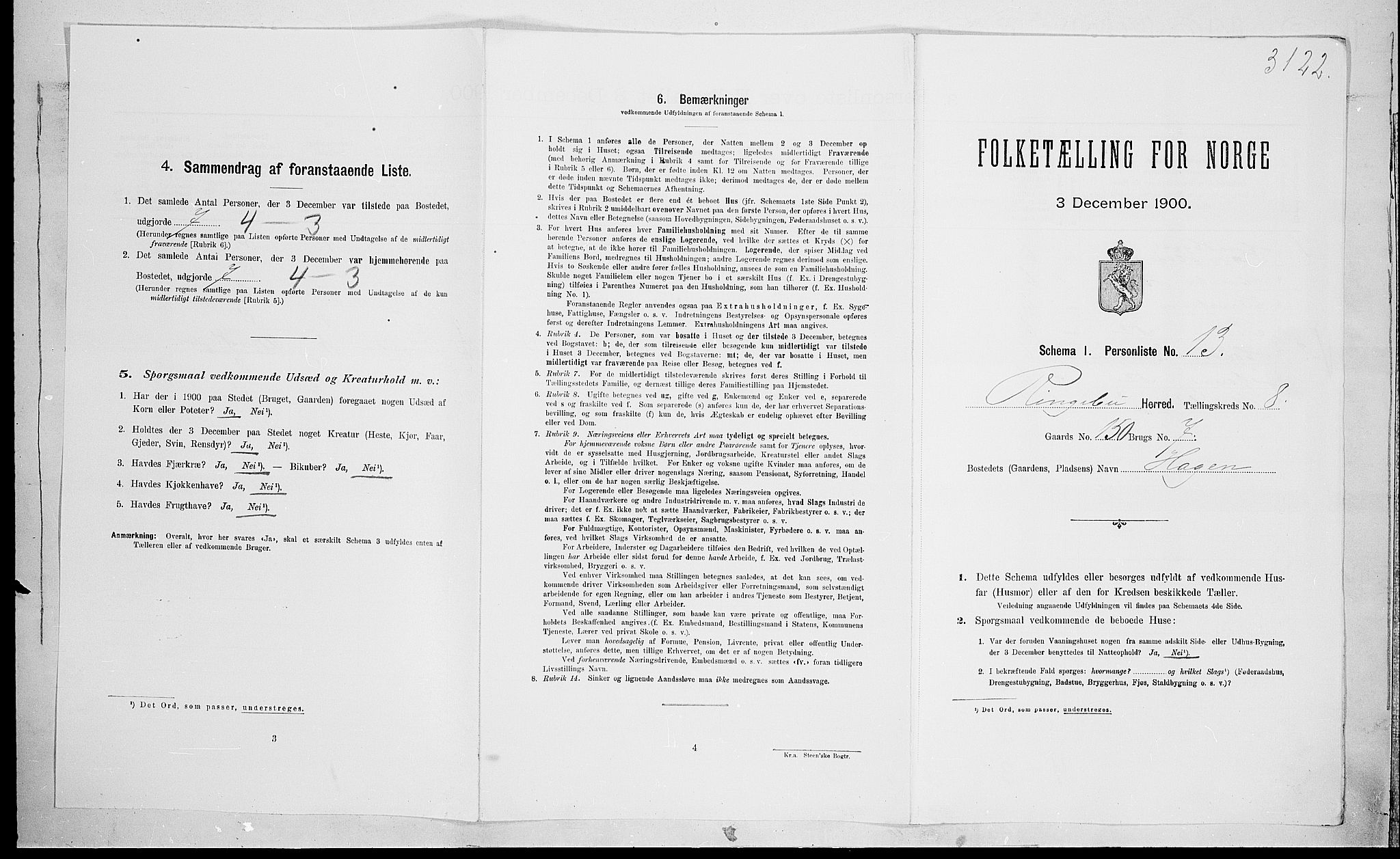 SAH, 1900 census for Ringebu, 1900, p. 1107