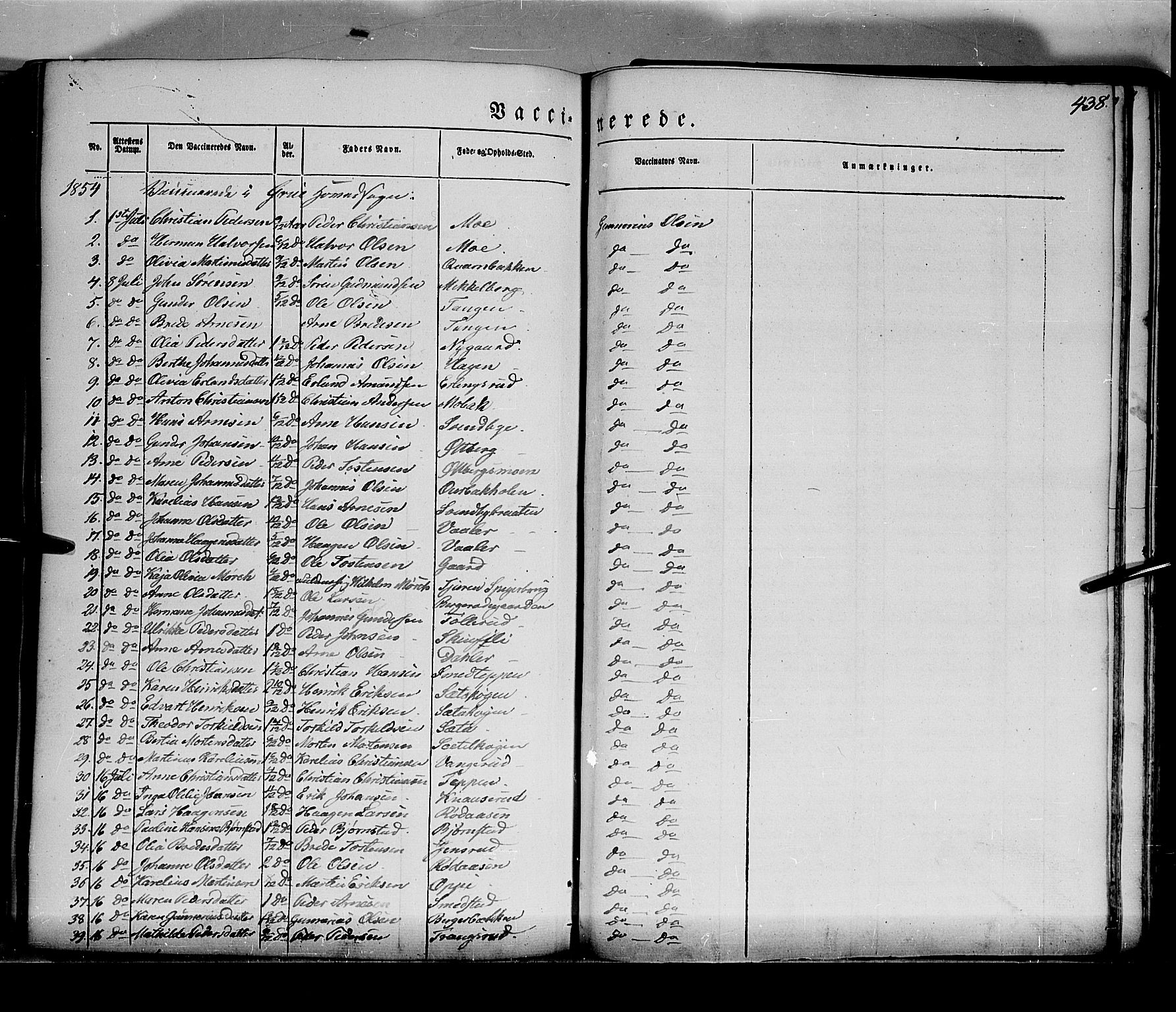 Grue prestekontor, AV/SAH-PREST-036/H/Ha/Haa/L0008: Parish register (official) no. 8, 1847-1858, p. 438