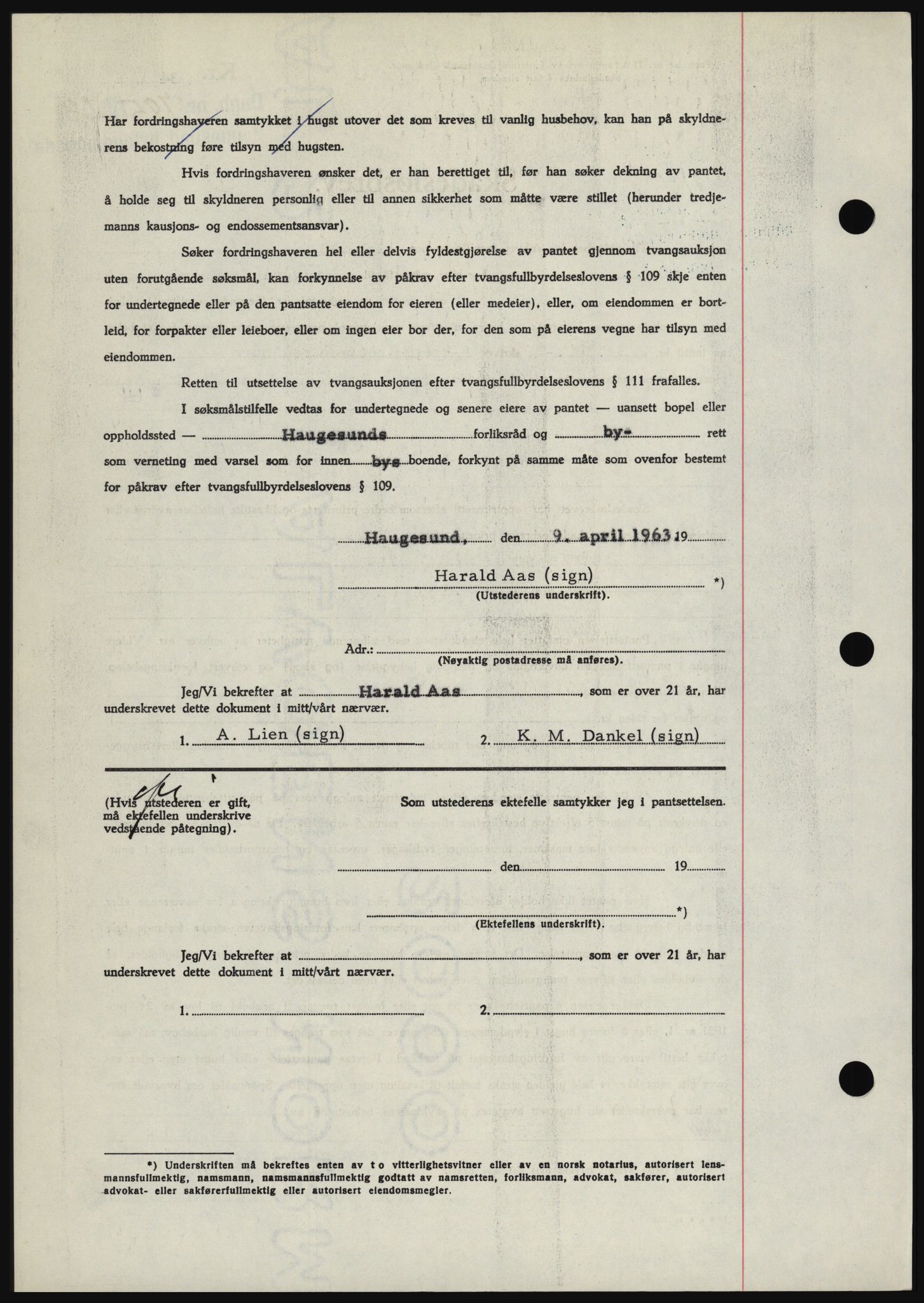 Haugesund tingrett, AV/SAST-A-101415/01/II/IIC/L0050: Mortgage book no. B 50, 1962-1963, Diary no: : 785/1963