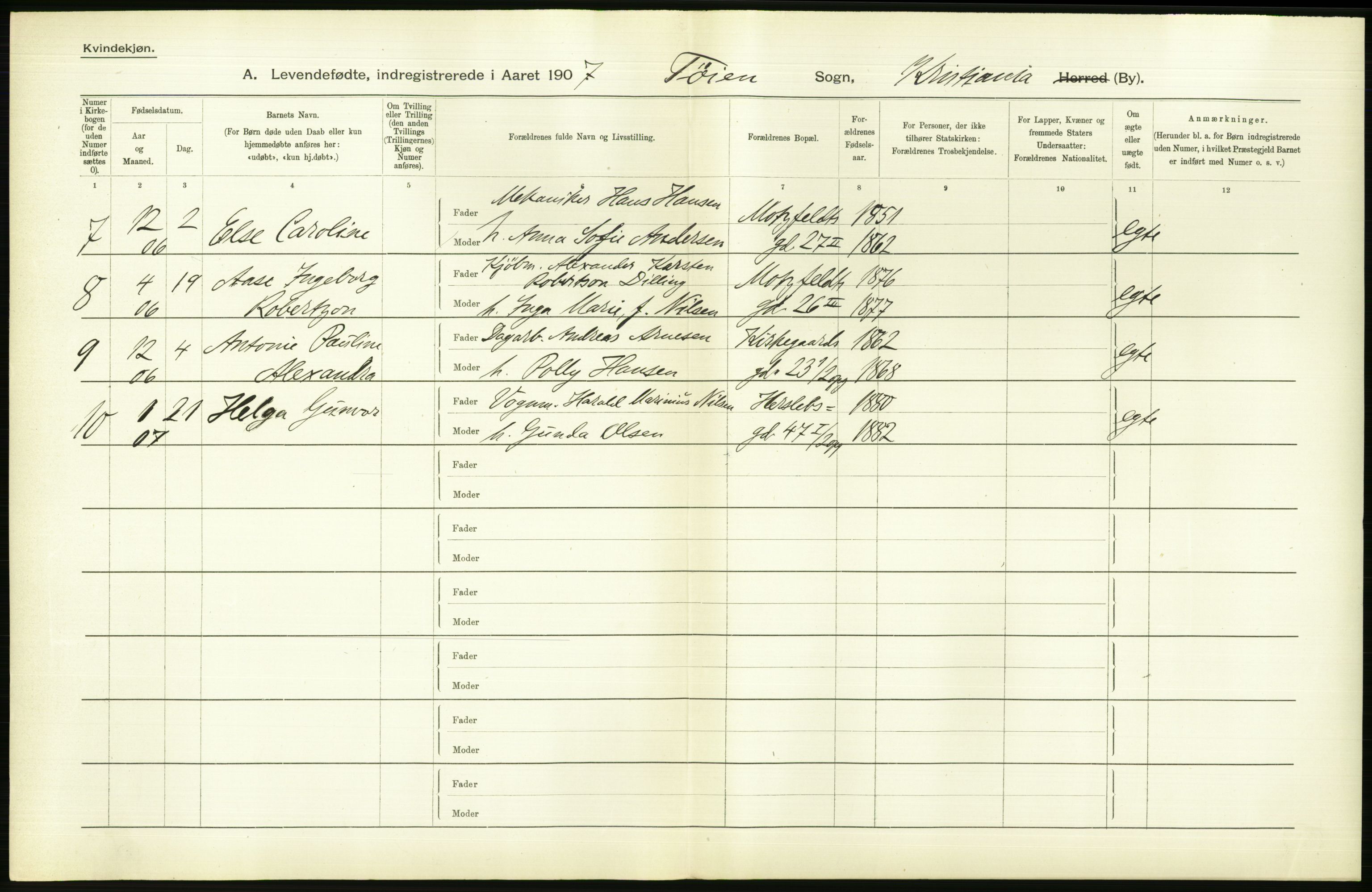 Statistisk sentralbyrå, Sosiodemografiske emner, Befolkning, AV/RA-S-2228/D/Df/Dfa/Dfae/L0007: Kristiania: Levendefødte menn og kvinner., 1907, p. 658