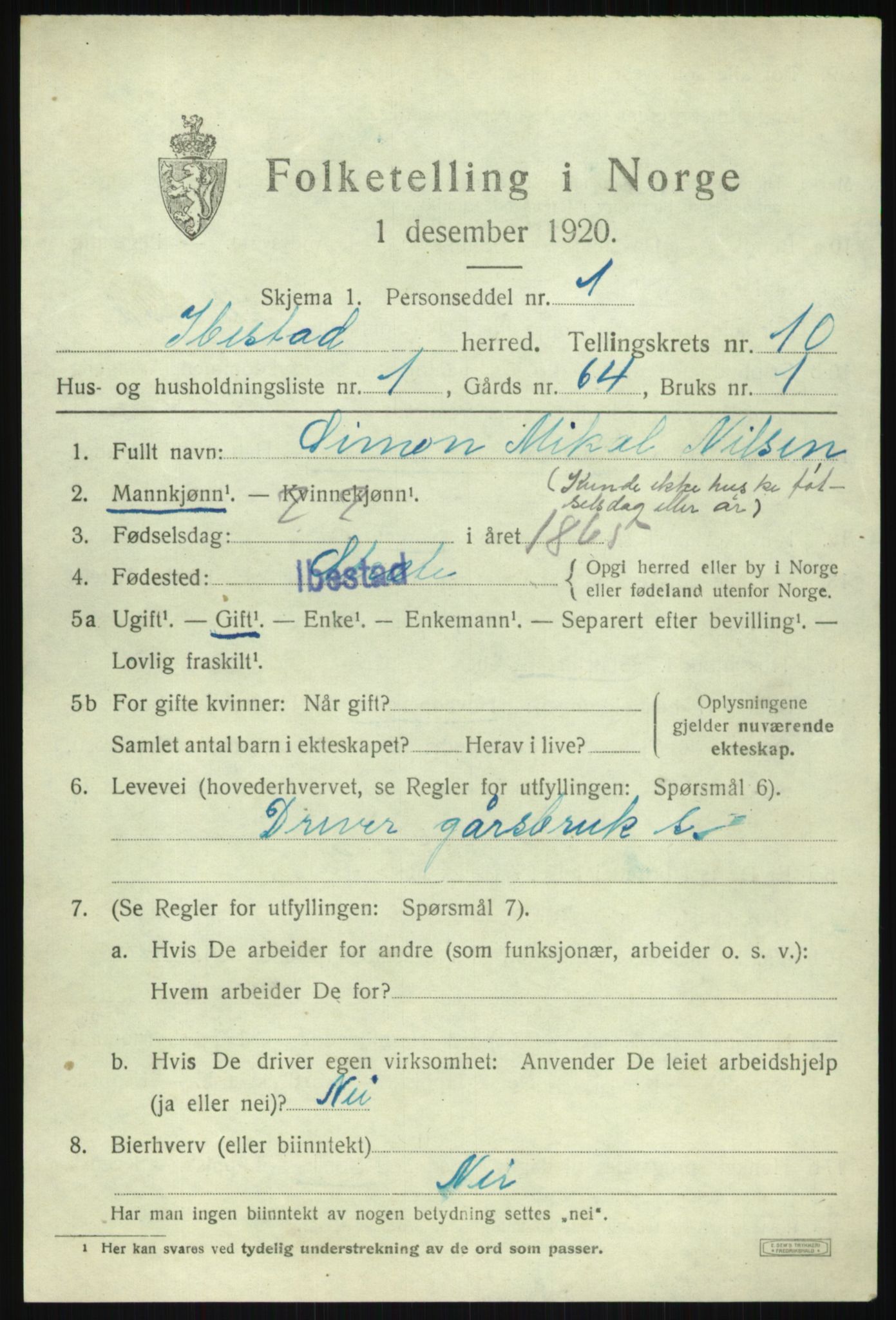 SATØ, 1920 census for Ibestad, 1920, p. 5589