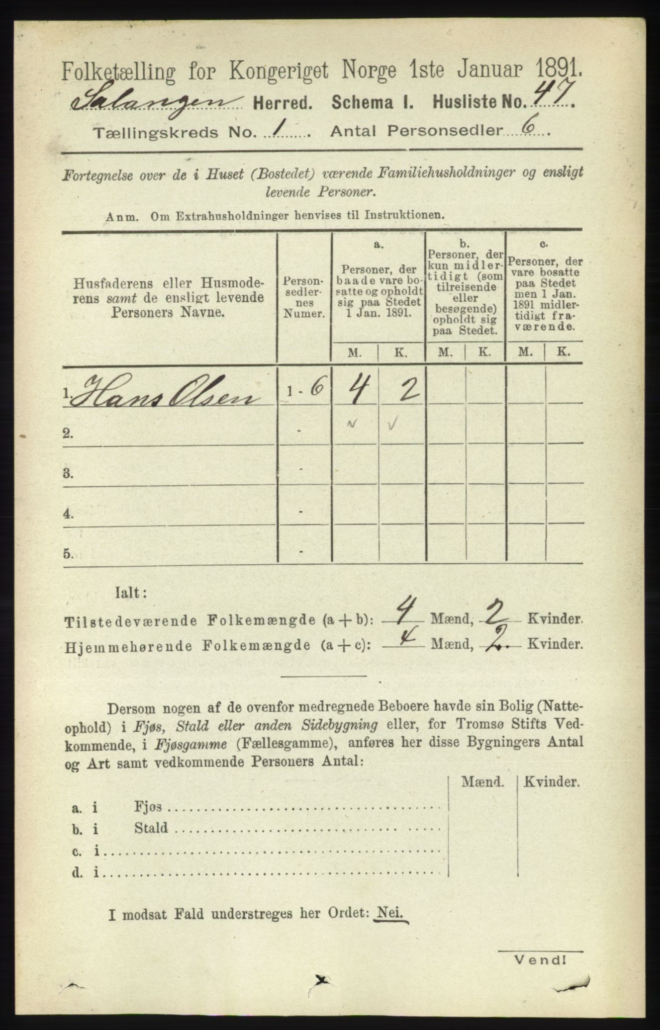 RA, 1891 census for 1921 Salangen, 1891, p. 60