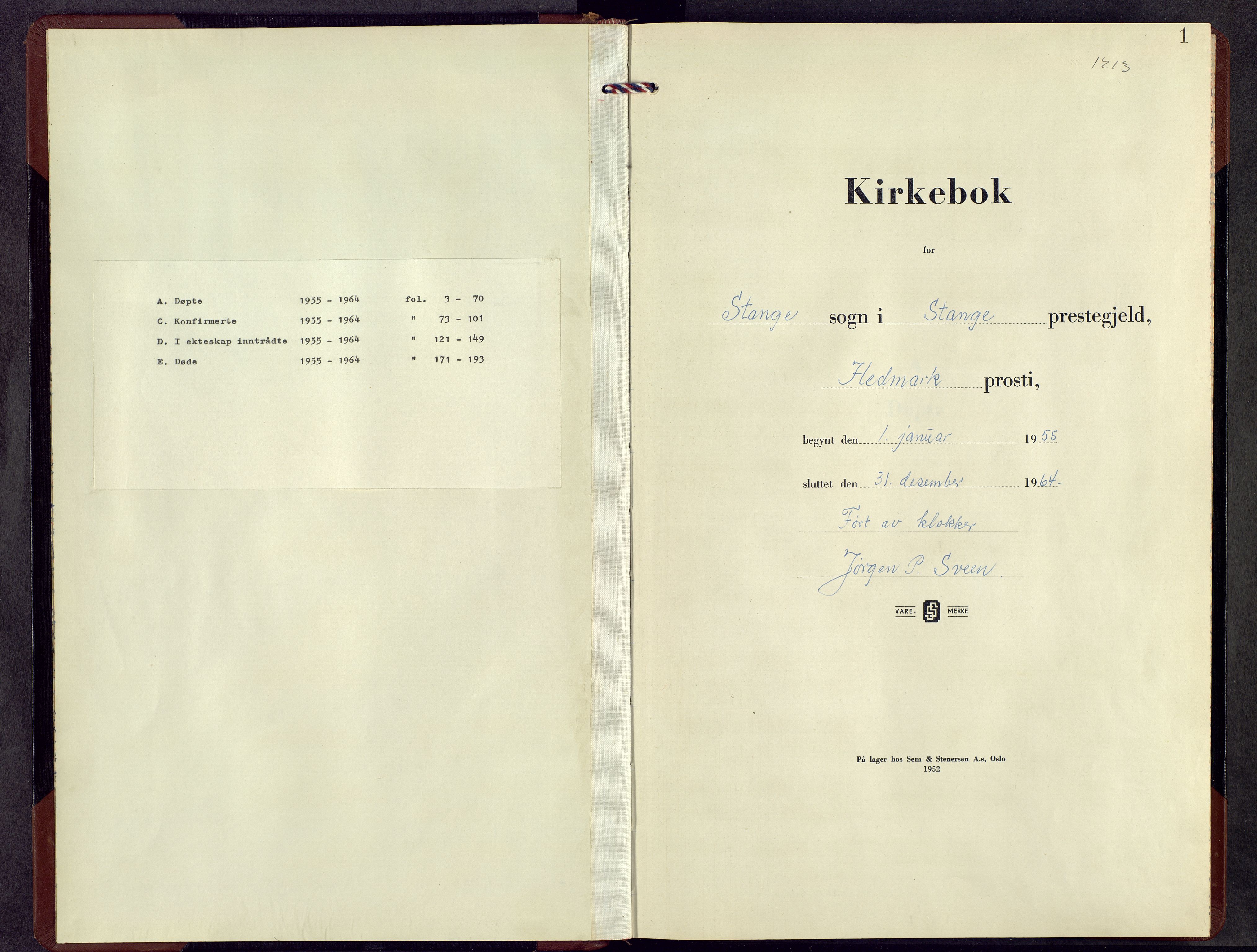 Stange prestekontor, SAH/PREST-002/L/L0024: Parish register (copy) no. 24, 1955-1964, p. 1