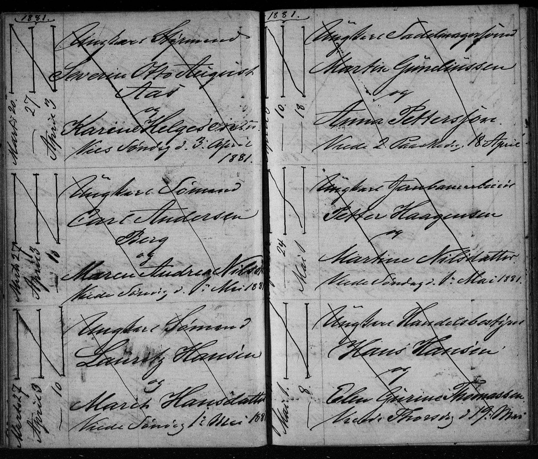 Bragernes kirkebøker, AV/SAKO-A-6/H/Ha/L0006: Banns register no. 6, 1873-1896