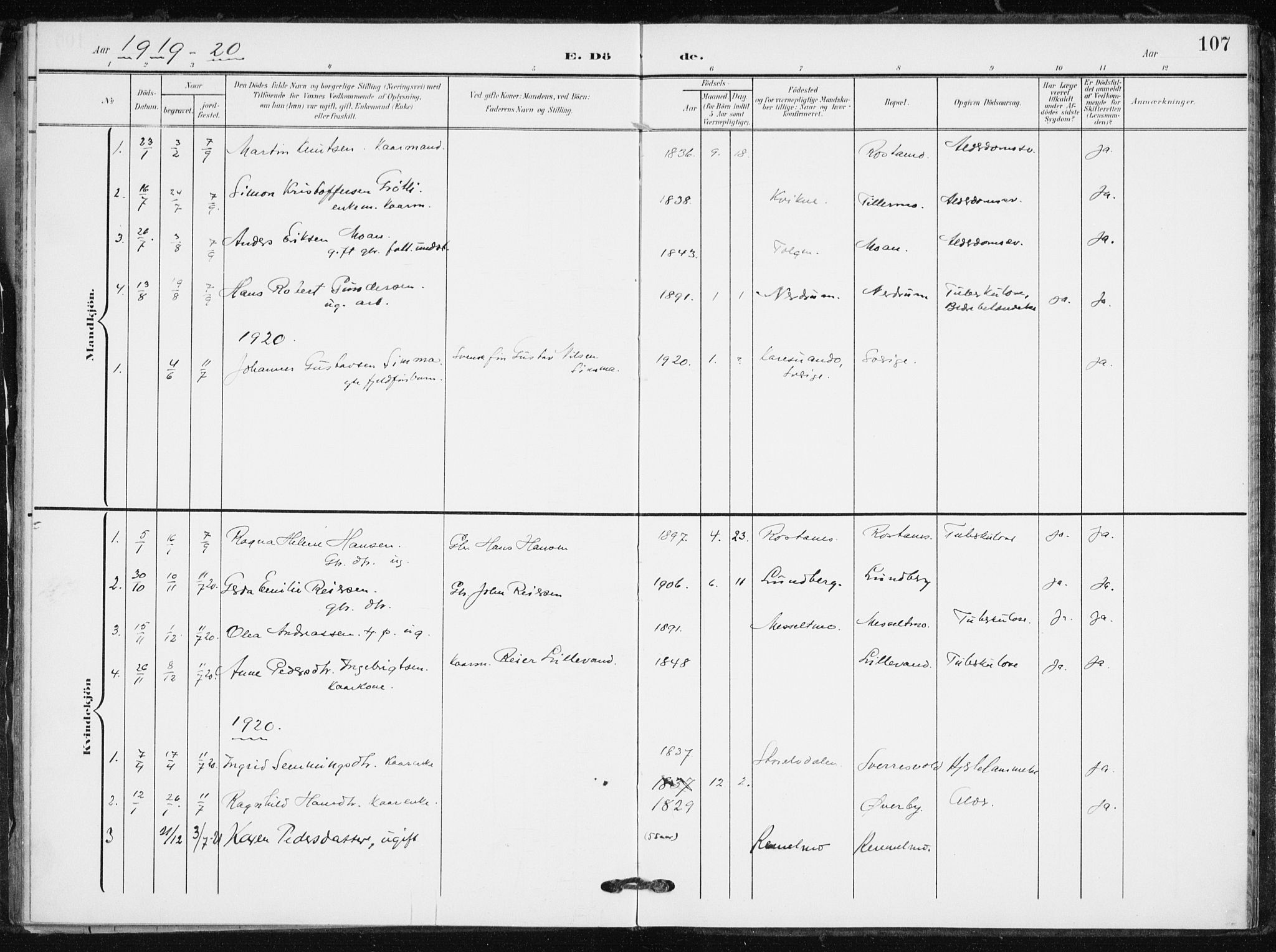 Målselv sokneprestembete, AV/SATØ-S-1311/G/Ga/Gaa/L0012kirke: Parish register (official) no. 12, 1903-1920, p. 107