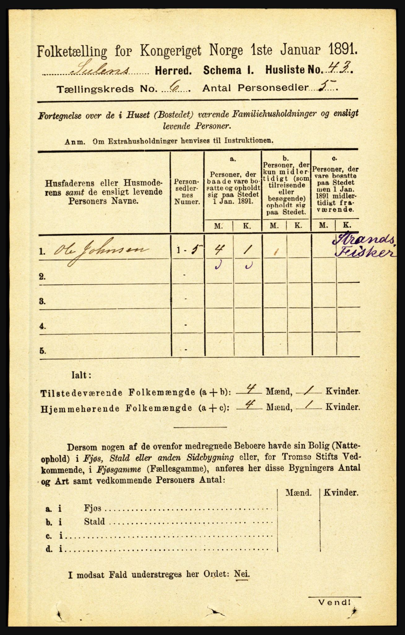 RA, 1891 census for 1412 Solund, 1891, p. 1995