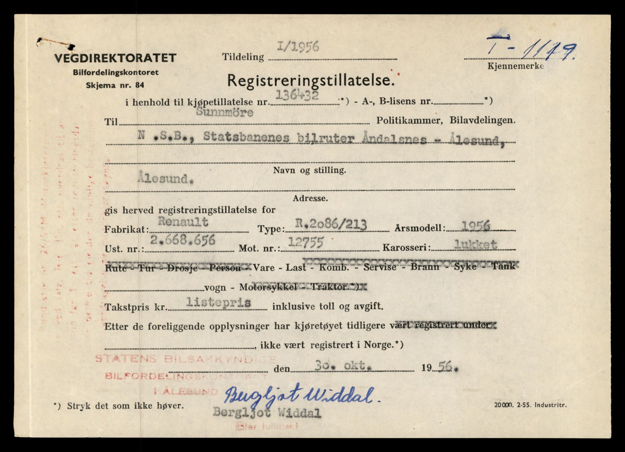 Møre og Romsdal vegkontor - Ålesund trafikkstasjon, AV/SAT-A-4099/F/Fe/L0010: Registreringskort for kjøretøy T 1050 - T 1169, 1927-1998, p. 2035