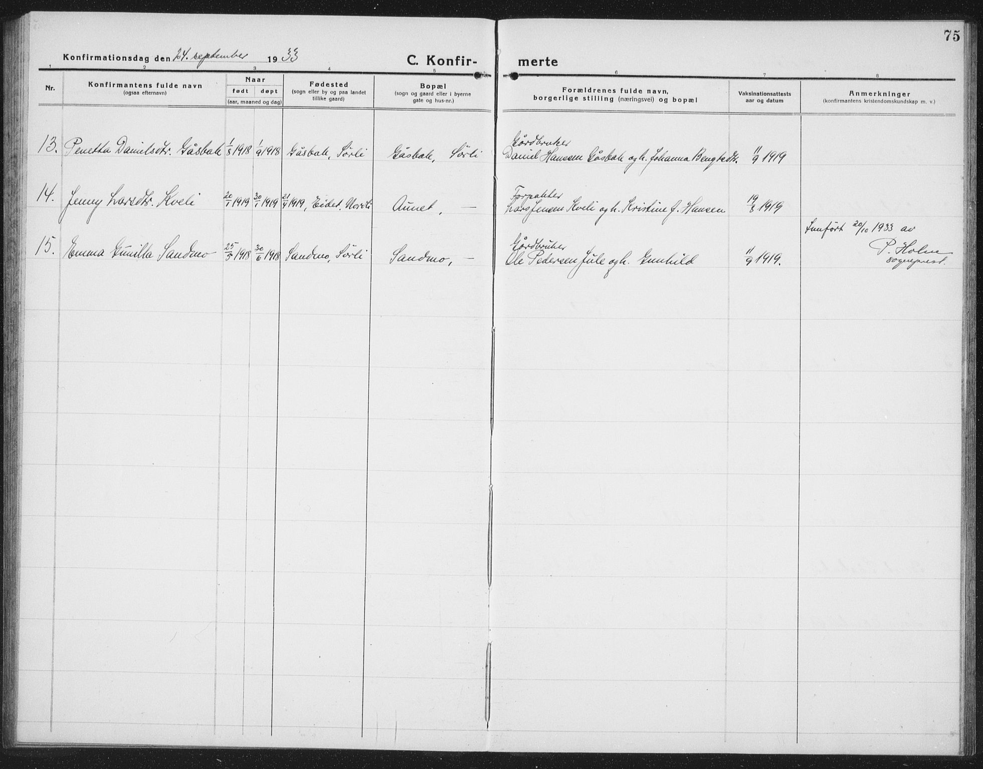 Ministerialprotokoller, klokkerbøker og fødselsregistre - Nord-Trøndelag, AV/SAT-A-1458/757/L0507: Parish register (copy) no. 757C02, 1923-1939, p. 75