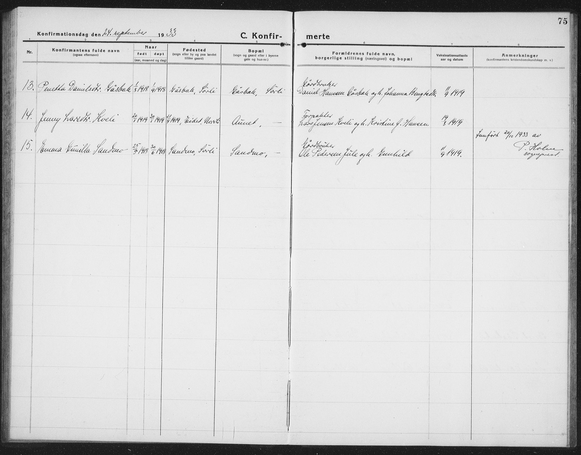 Ministerialprotokoller, klokkerbøker og fødselsregistre - Nord-Trøndelag, SAT/A-1458/757/L0507: Parish register (copy) no. 757C02, 1923-1939, p. 75