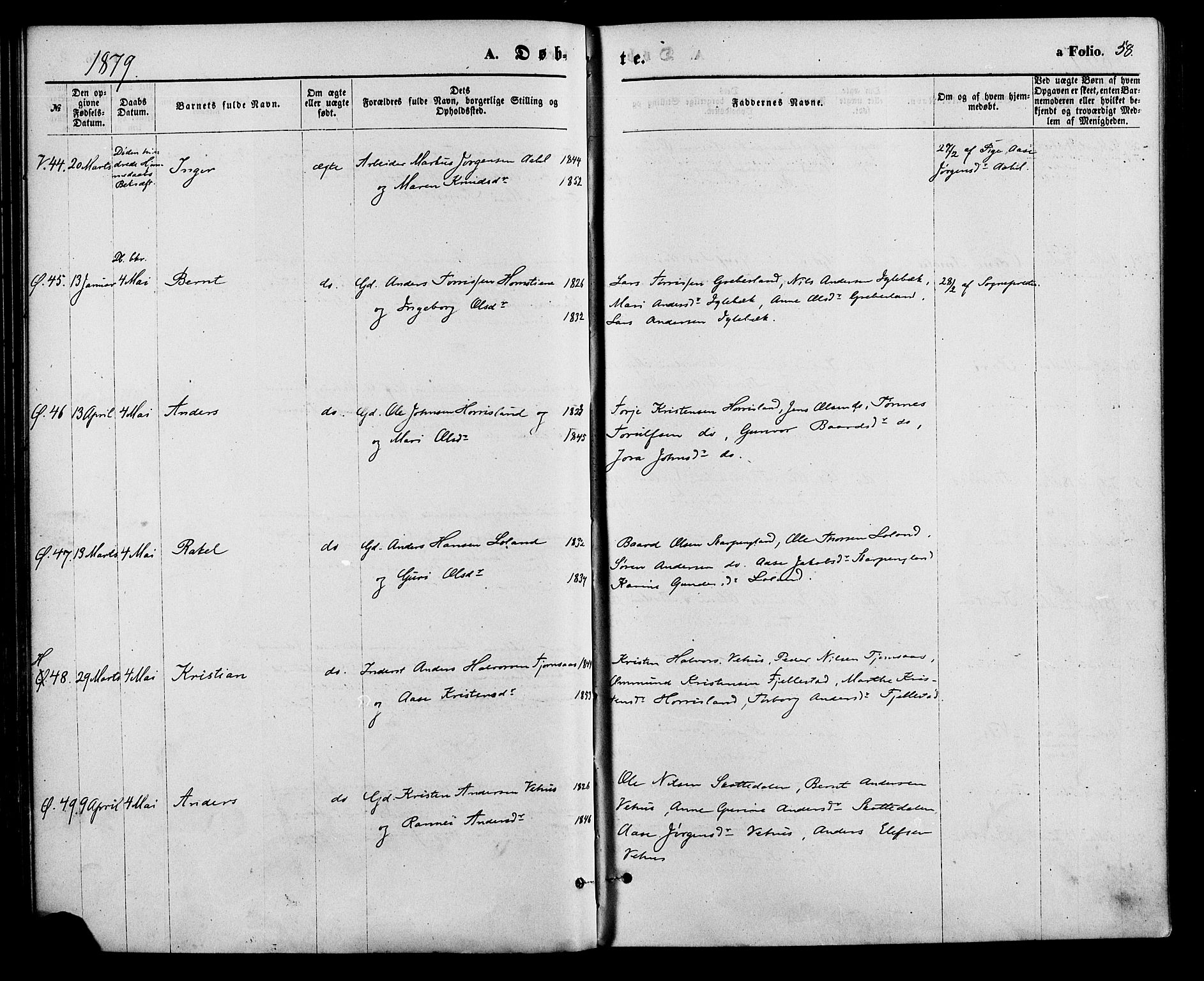 Vennesla sokneprestkontor, AV/SAK-1111-0045/Fa/Fac/L0008: Parish register (official) no. A 8, 1874-1883, p. 58