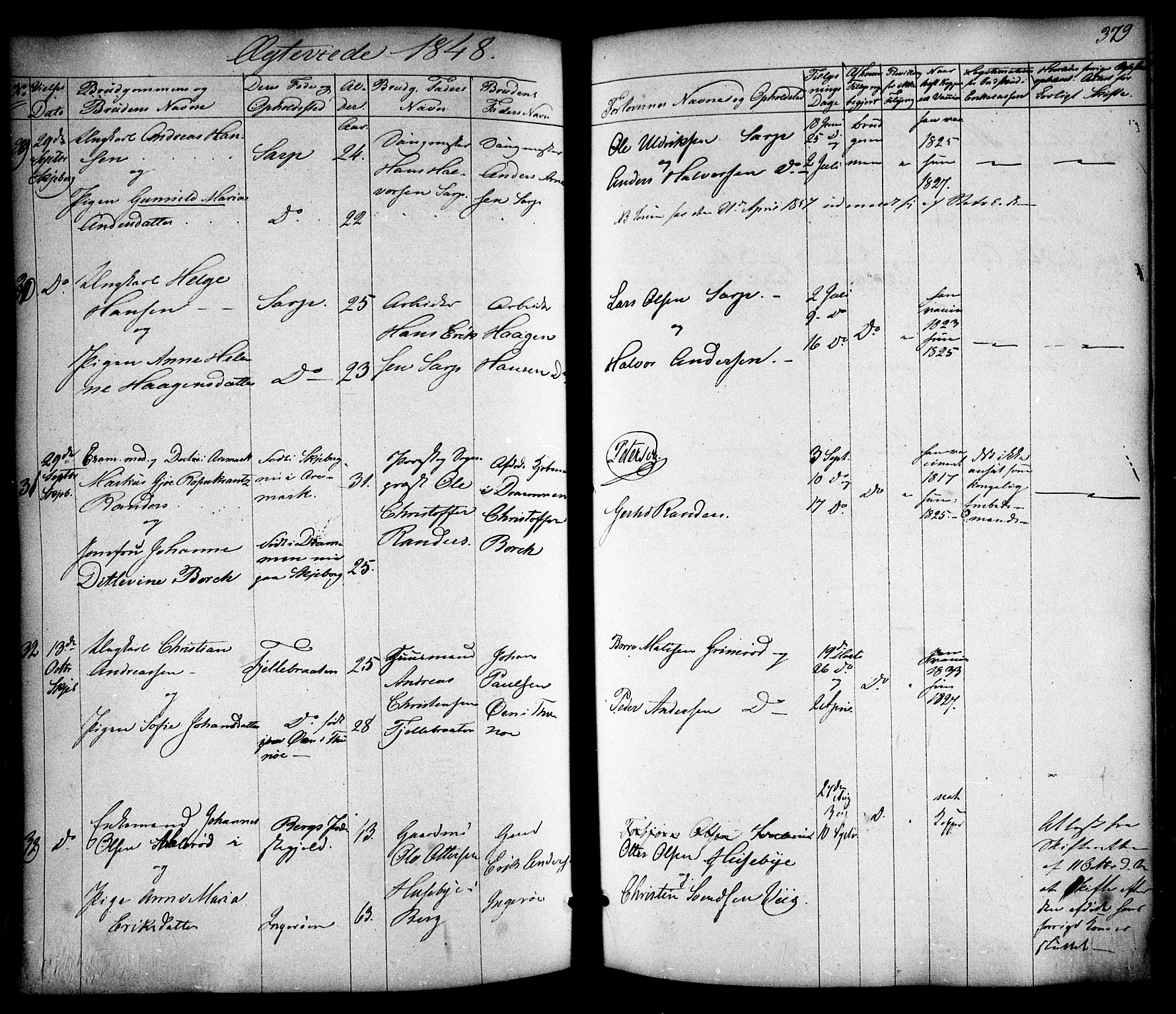 Skjeberg prestekontor Kirkebøker, AV/SAO-A-10923/F/Fa/L0006: Parish register (official) no. I 6, 1846-1858, p. 379