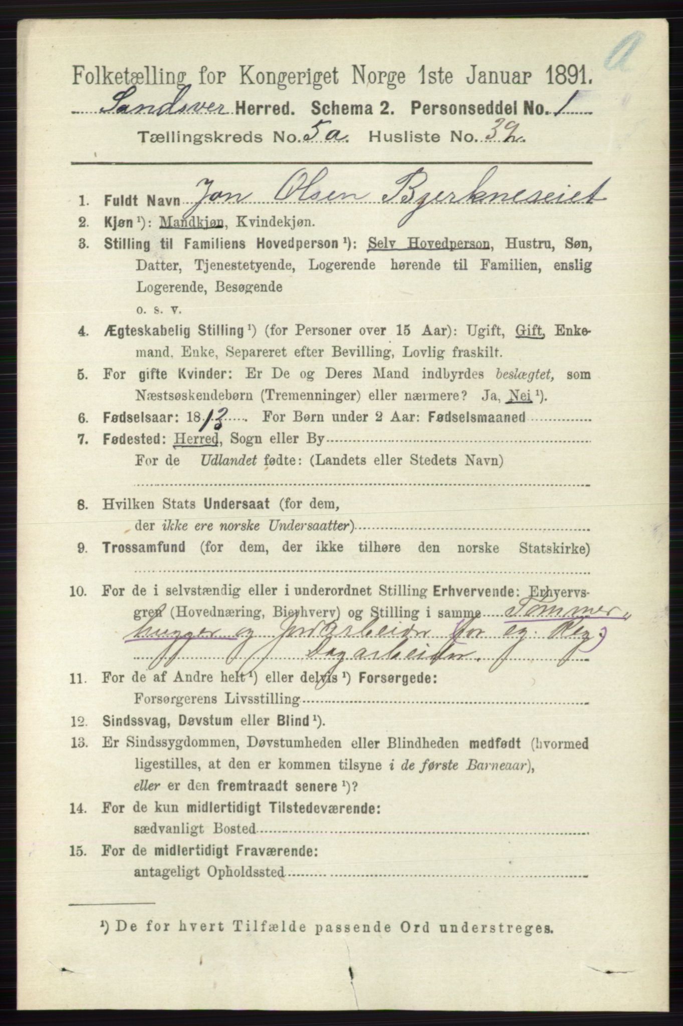 RA, 1891 census for 0629 Sandsvær, 1891, p. 2673