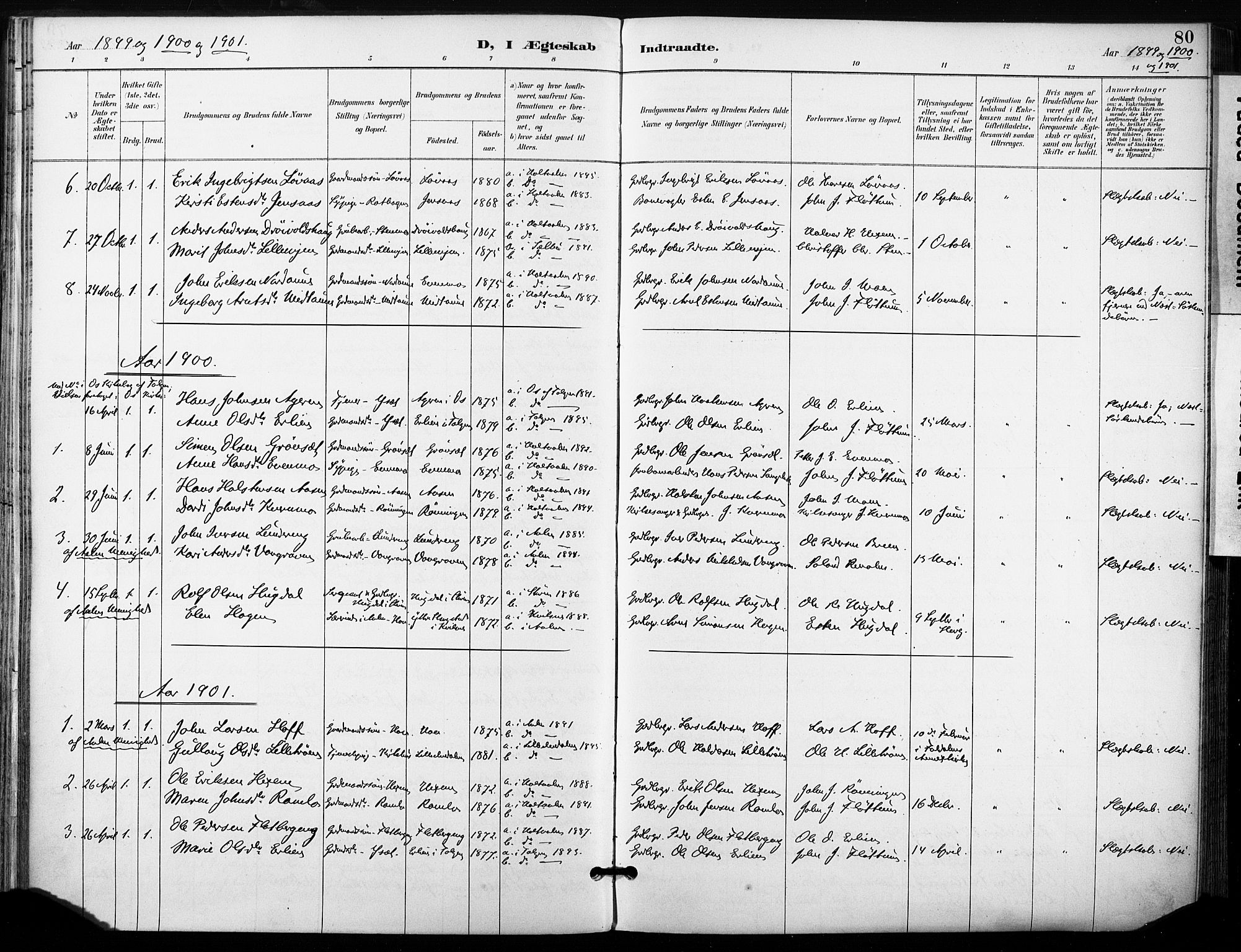 Ministerialprotokoller, klokkerbøker og fødselsregistre - Sør-Trøndelag, SAT/A-1456/685/L0973: Parish register (official) no. 685A10, 1891-1907, p. 80
