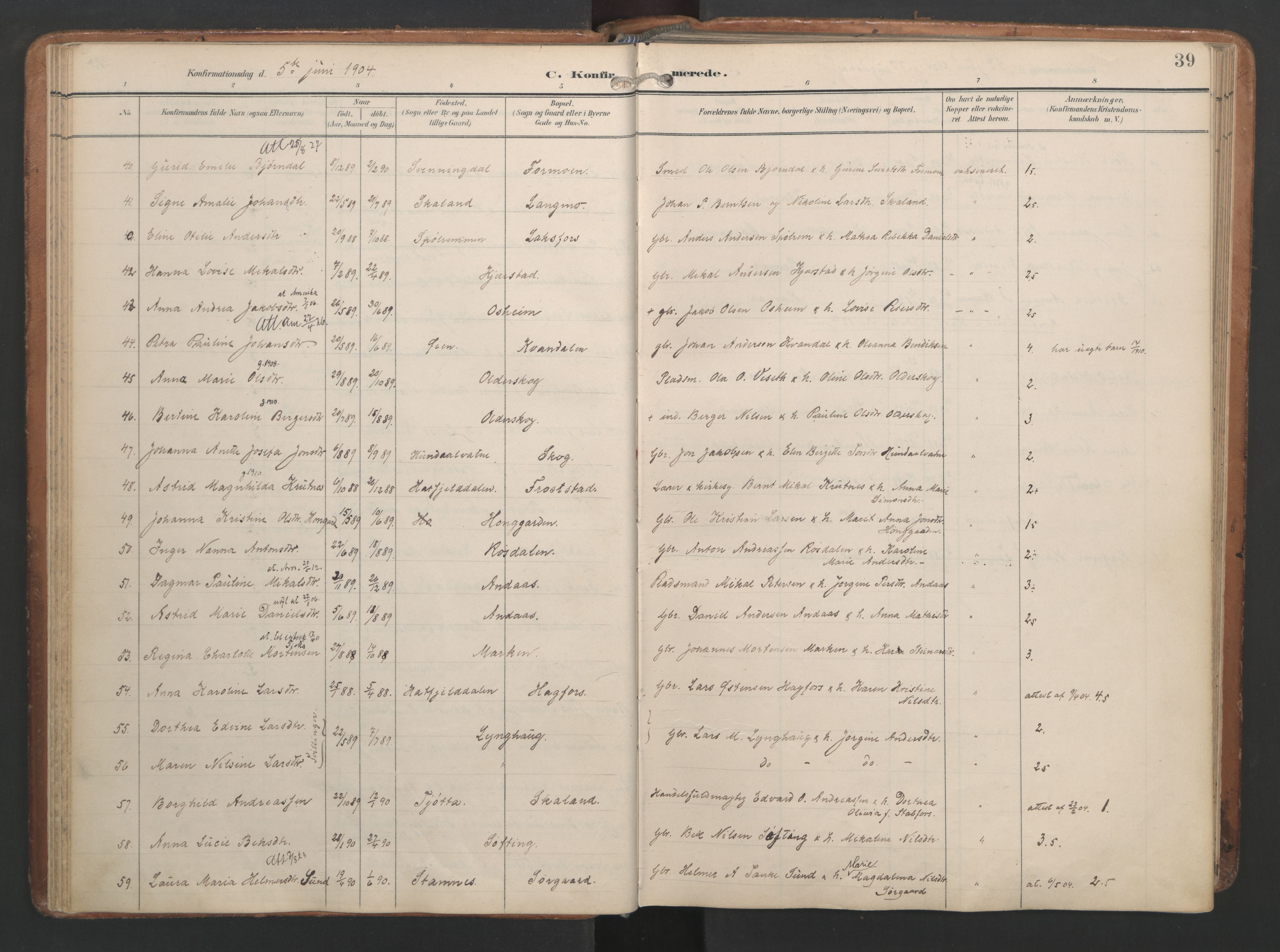 Ministerialprotokoller, klokkerbøker og fødselsregistre - Nordland, AV/SAT-A-1459/820/L0298: Parish register (official) no. 820A19, 1897-1915, p. 39