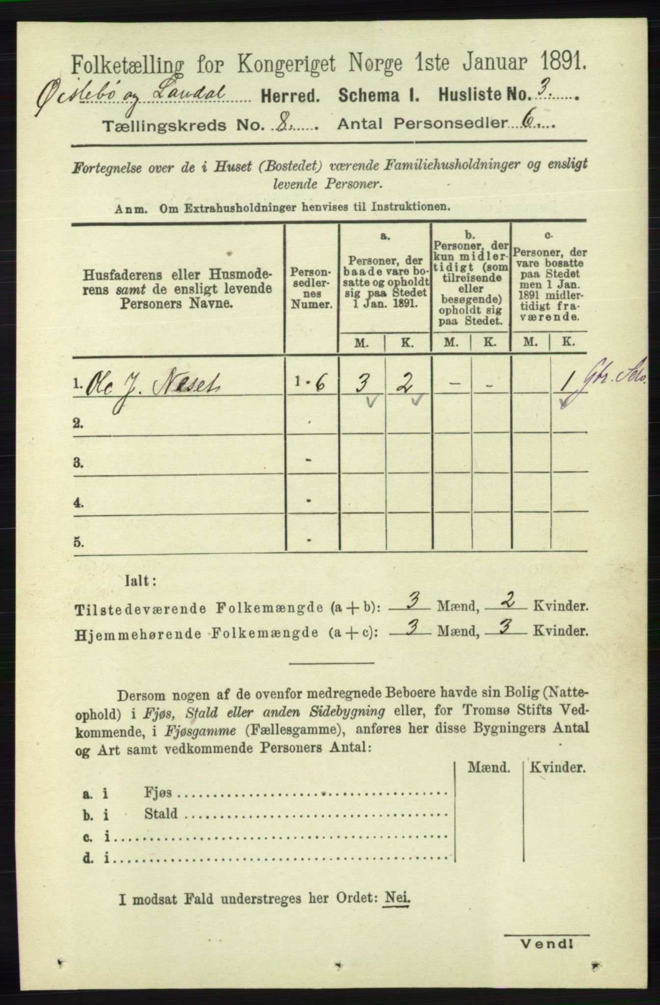 RA, 1891 census for 1021 Øyslebø og Laudal, 1891, p. 2057