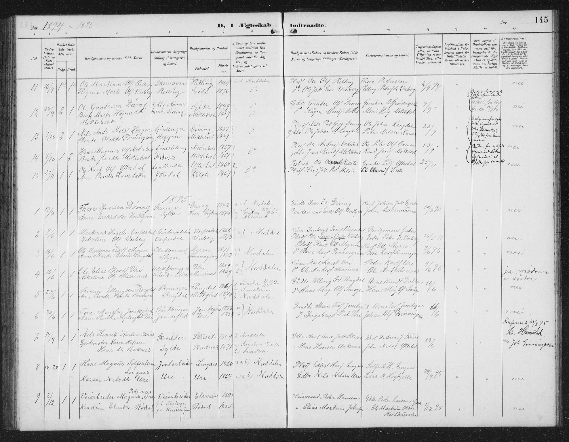 Ministerialprotokoller, klokkerbøker og fødselsregistre - Møre og Romsdal, AV/SAT-A-1454/519/L0264: Parish register (copy) no. 519C05, 1892-1910, p. 145