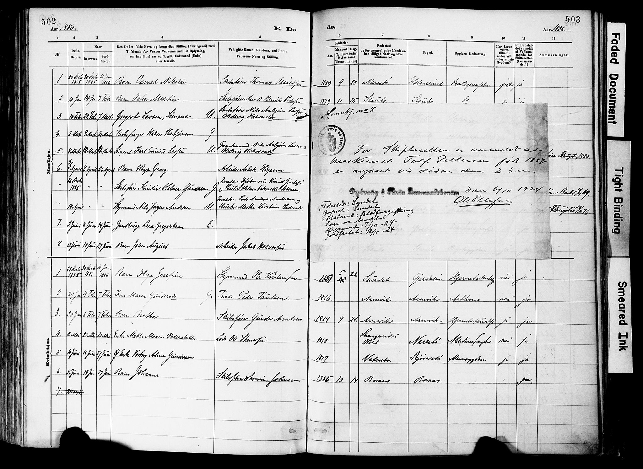 Dypvåg sokneprestkontor, SAK/1111-0007/F/Fa/Fab/L0001: Parish register (official) no. A 1, 1885-1912, p. 502-503