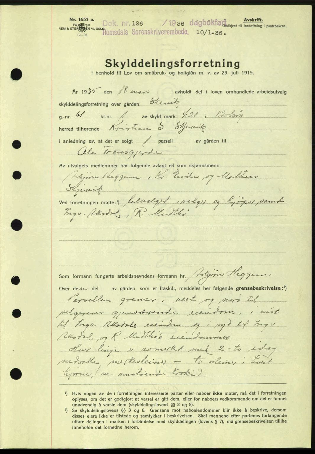 Romsdal sorenskriveri, AV/SAT-A-4149/1/2/2C: Mortgage book no. A1, 1936-1936, Diary no: : 126/1936