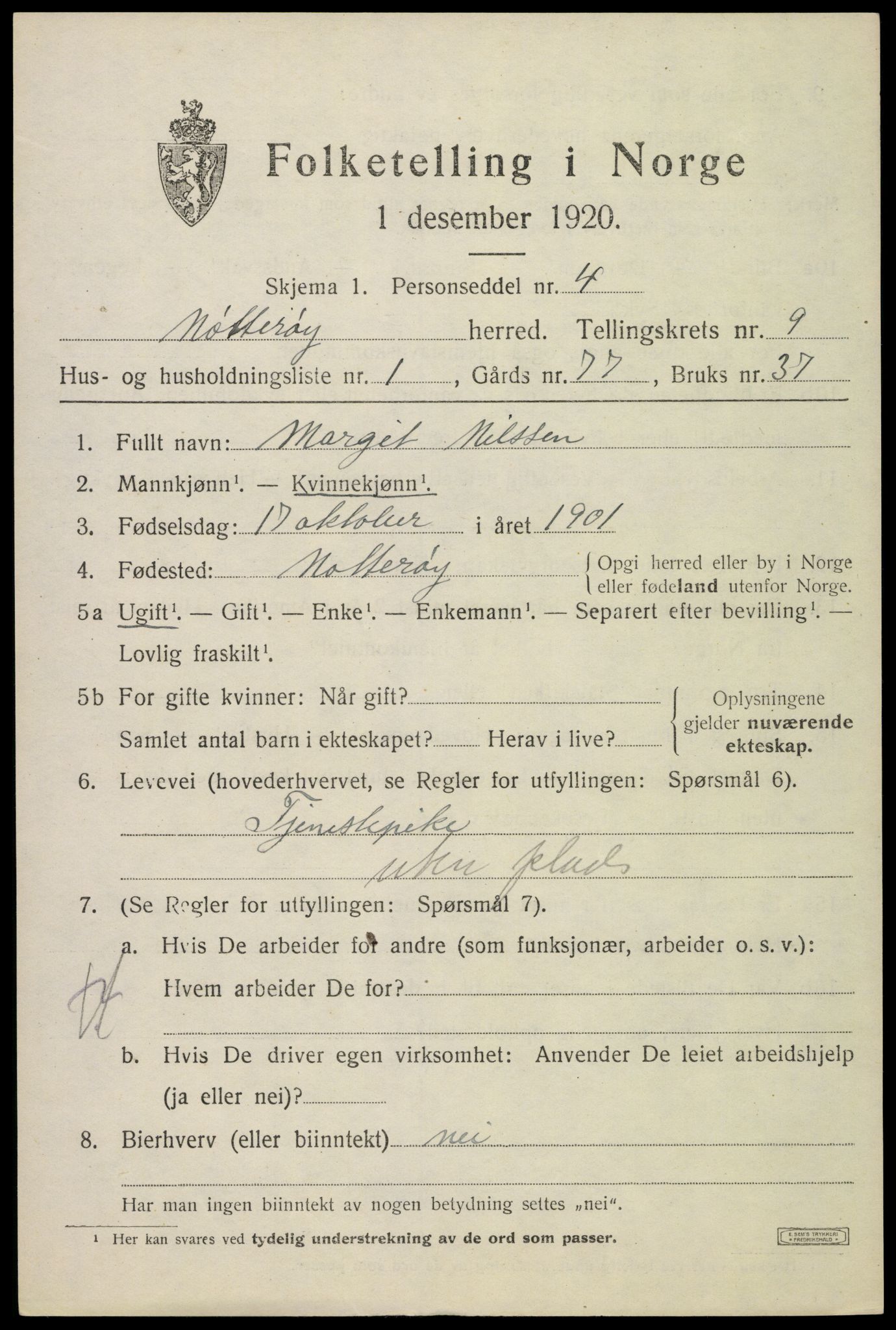 SAKO, 1920 census for Nøtterøy, 1920, p. 11503