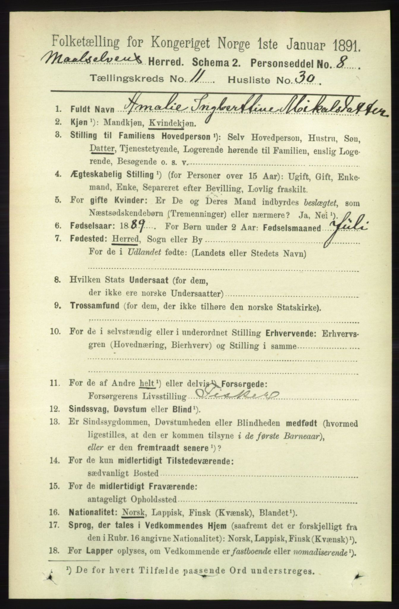 RA, 1891 census for 1924 Målselv, 1891, p. 3482