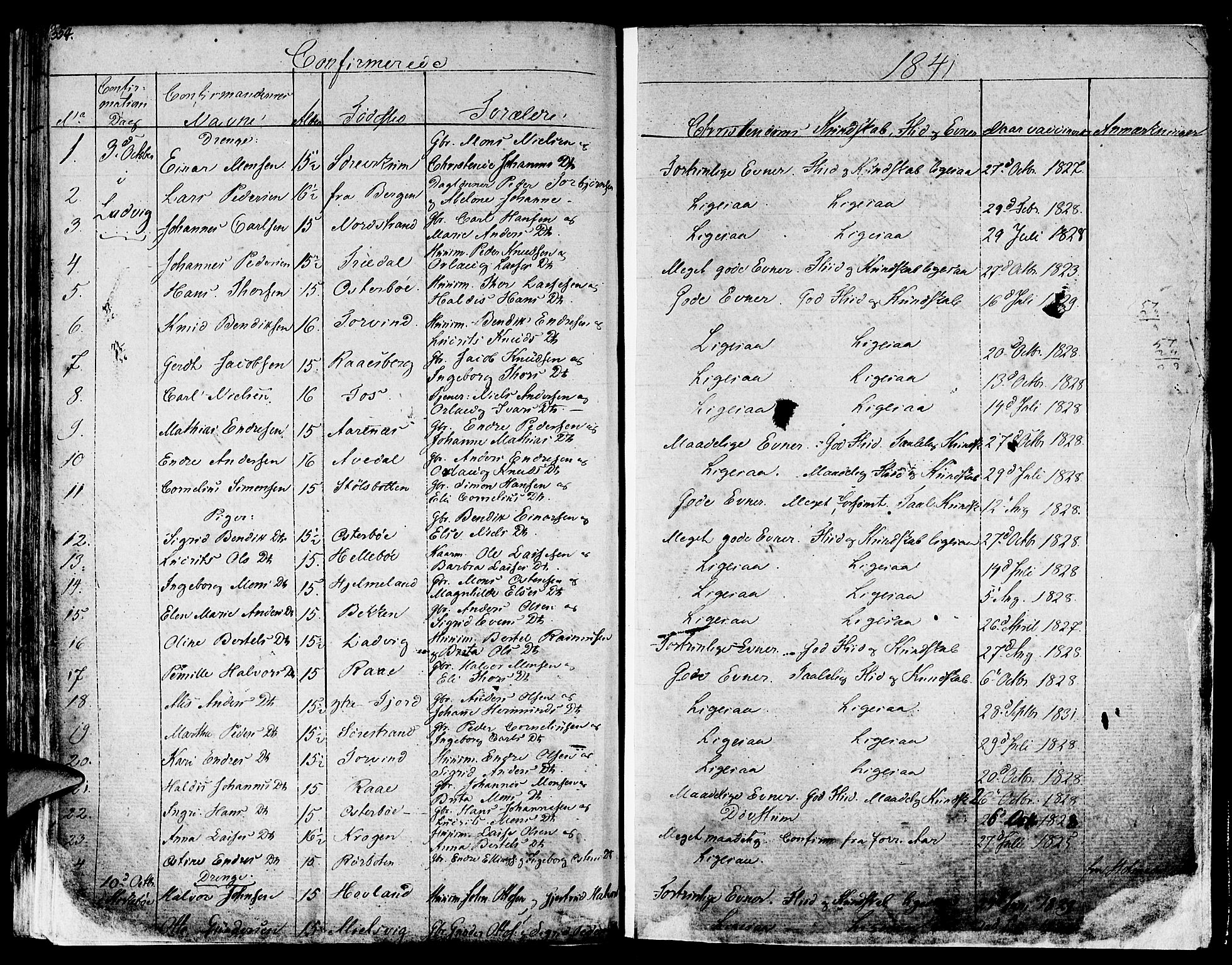 Lavik sokneprestembete, SAB/A-80901: Parish register (official) no. A 2I, 1821-1842, p. 354