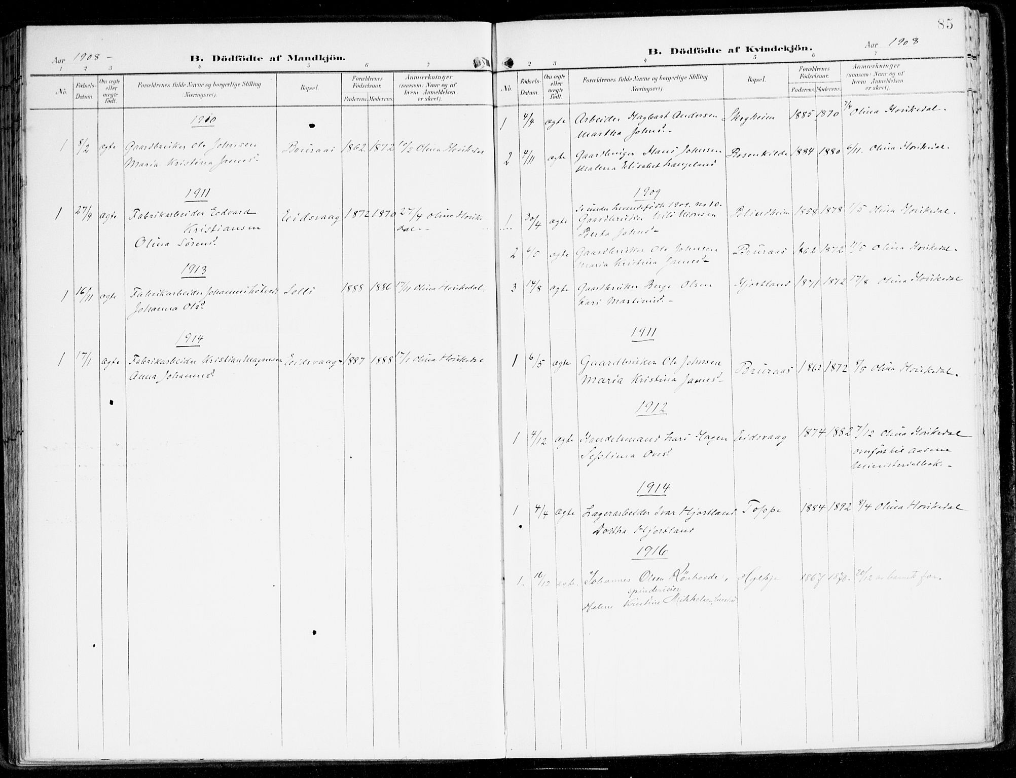 Hamre sokneprestembete, SAB/A-75501/H/Ha/Haa/Haad/L0002: Parish register (official) no. D 2, 1899-1916, p. 85