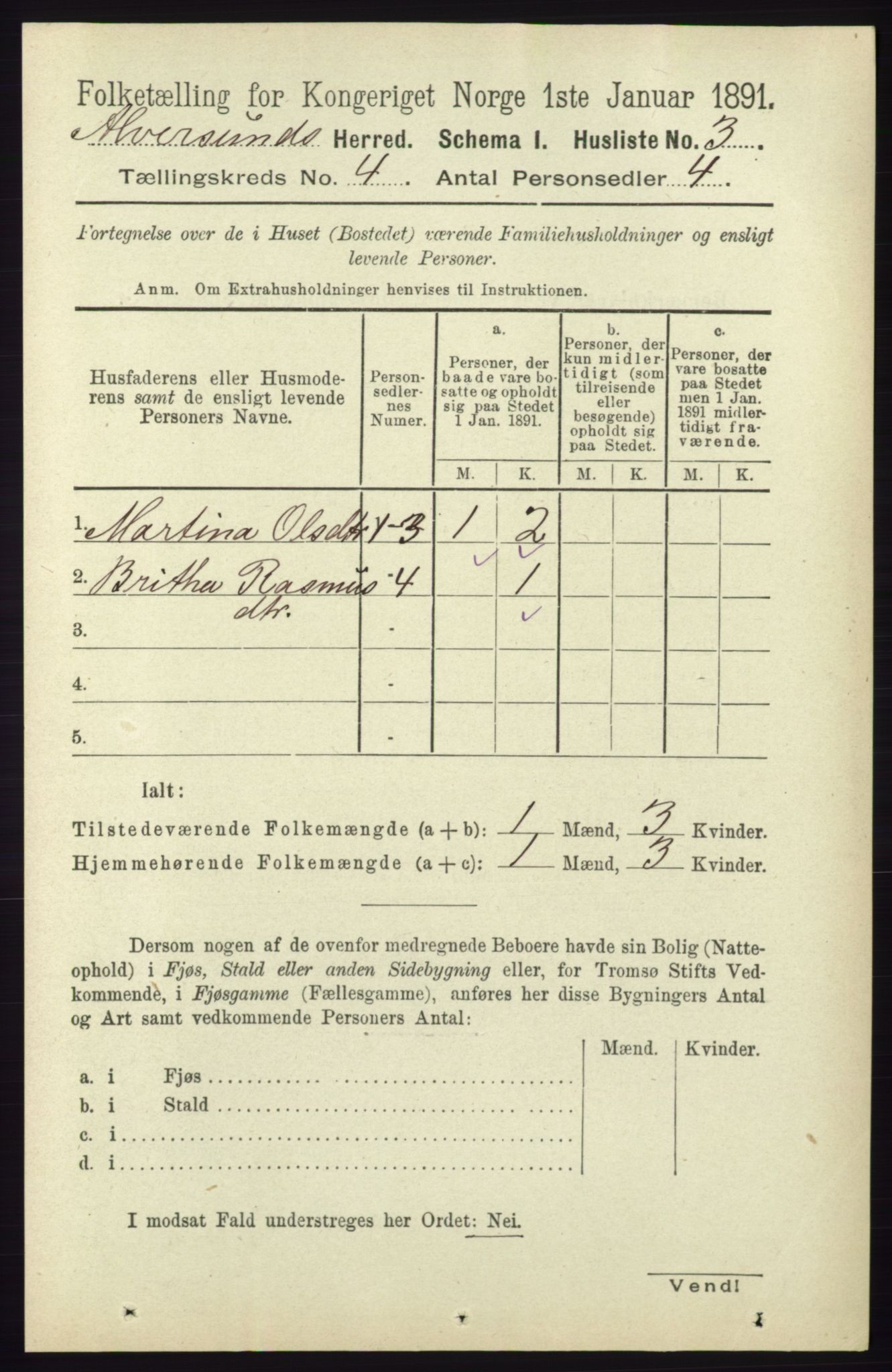 RA, 1891 census for 1257 Alversund, 1891, p. 1613