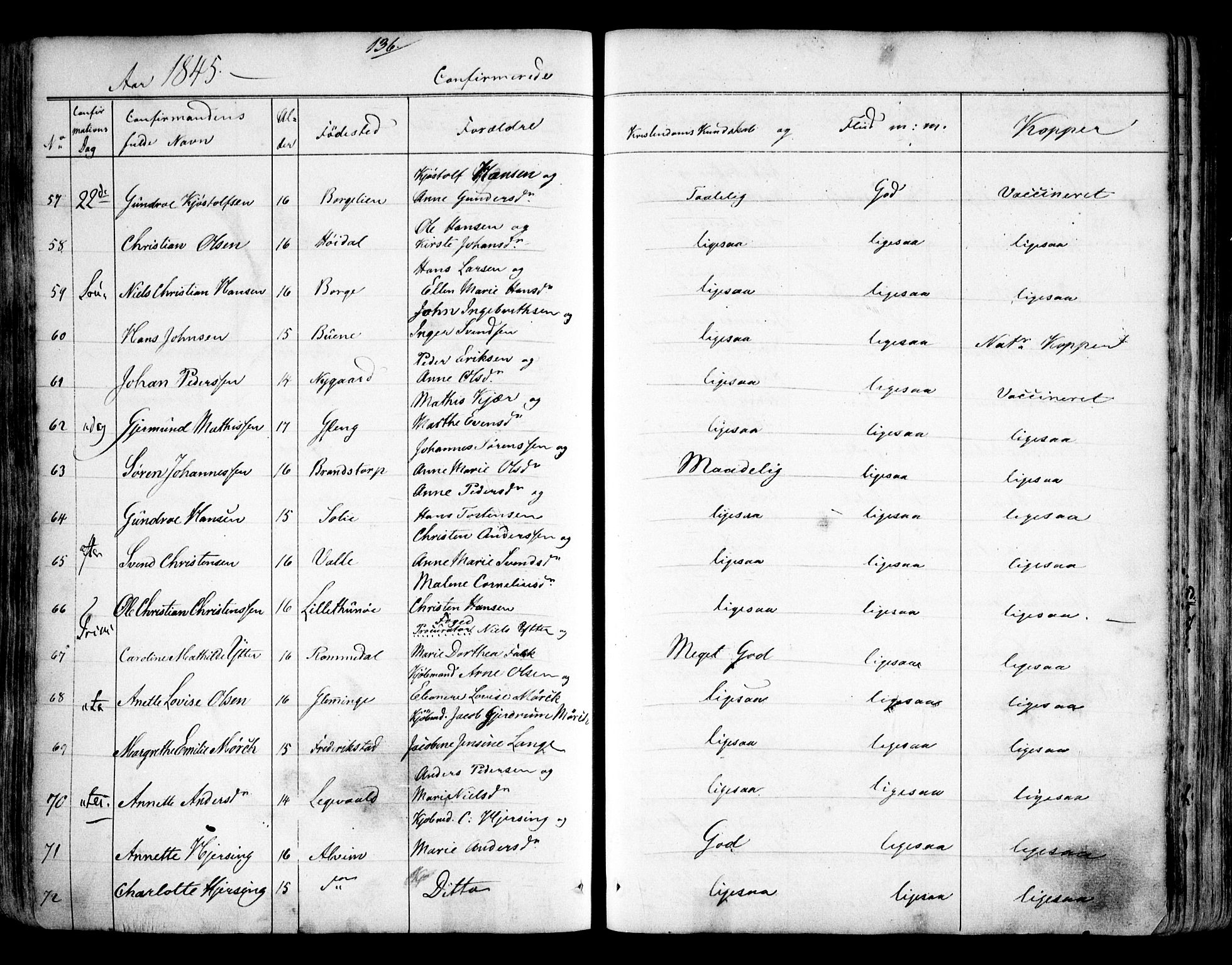 Tune prestekontor Kirkebøker, SAO/A-2007/F/Fa/L0009: Parish register (official) no. 9, 1842-1846, p. 136