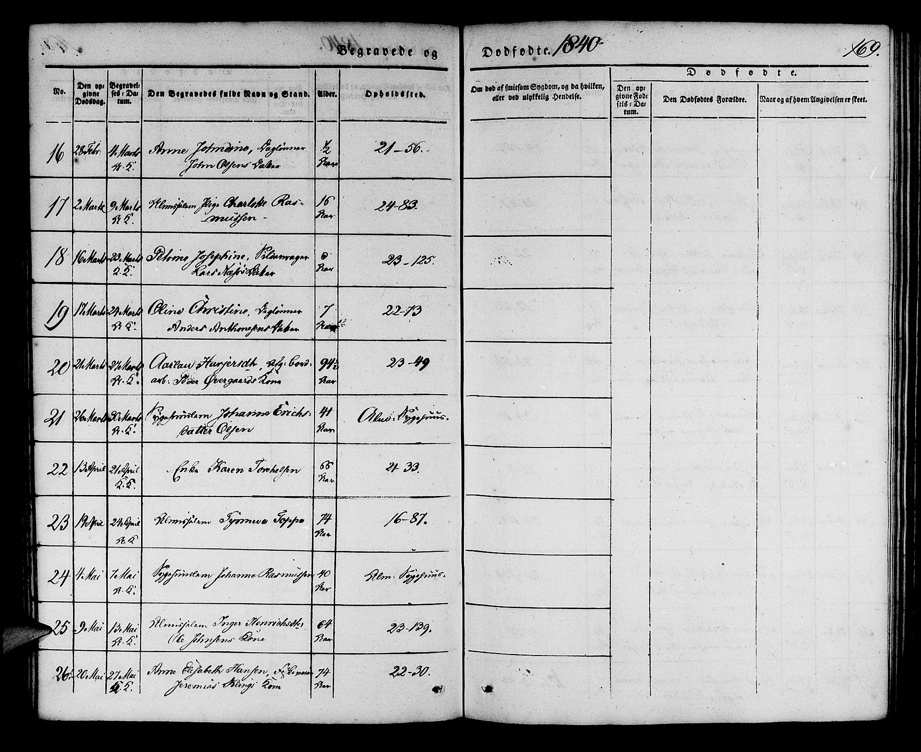 Korskirken sokneprestembete, AV/SAB-A-76101/H/Haa/L0043: Parish register (official) no. E 1, 1834-1848, p. 169