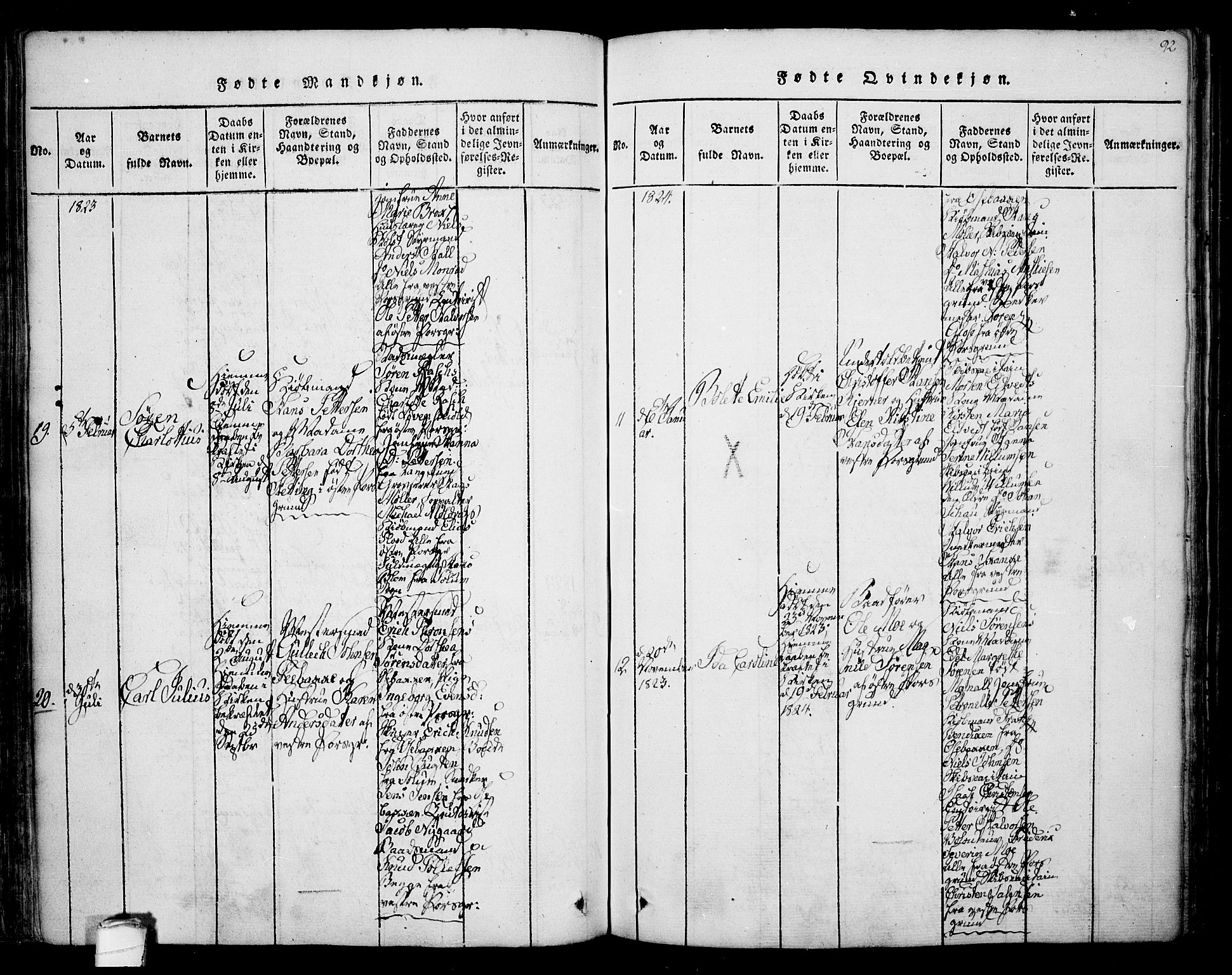 Porsgrunn kirkebøker , SAKO/A-104/F/Fa/L0004: Parish register (official) no. 4, 1814-1828, p. 92