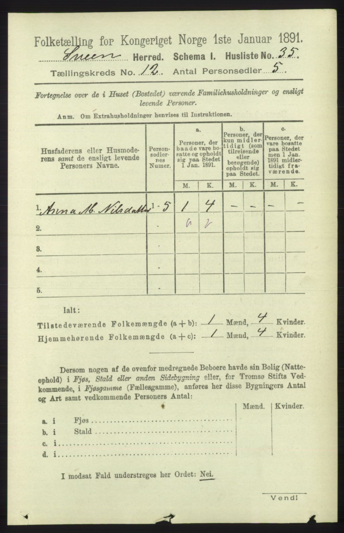 RA, 1891 census for 1216 Sveio, 1891, p. 3426