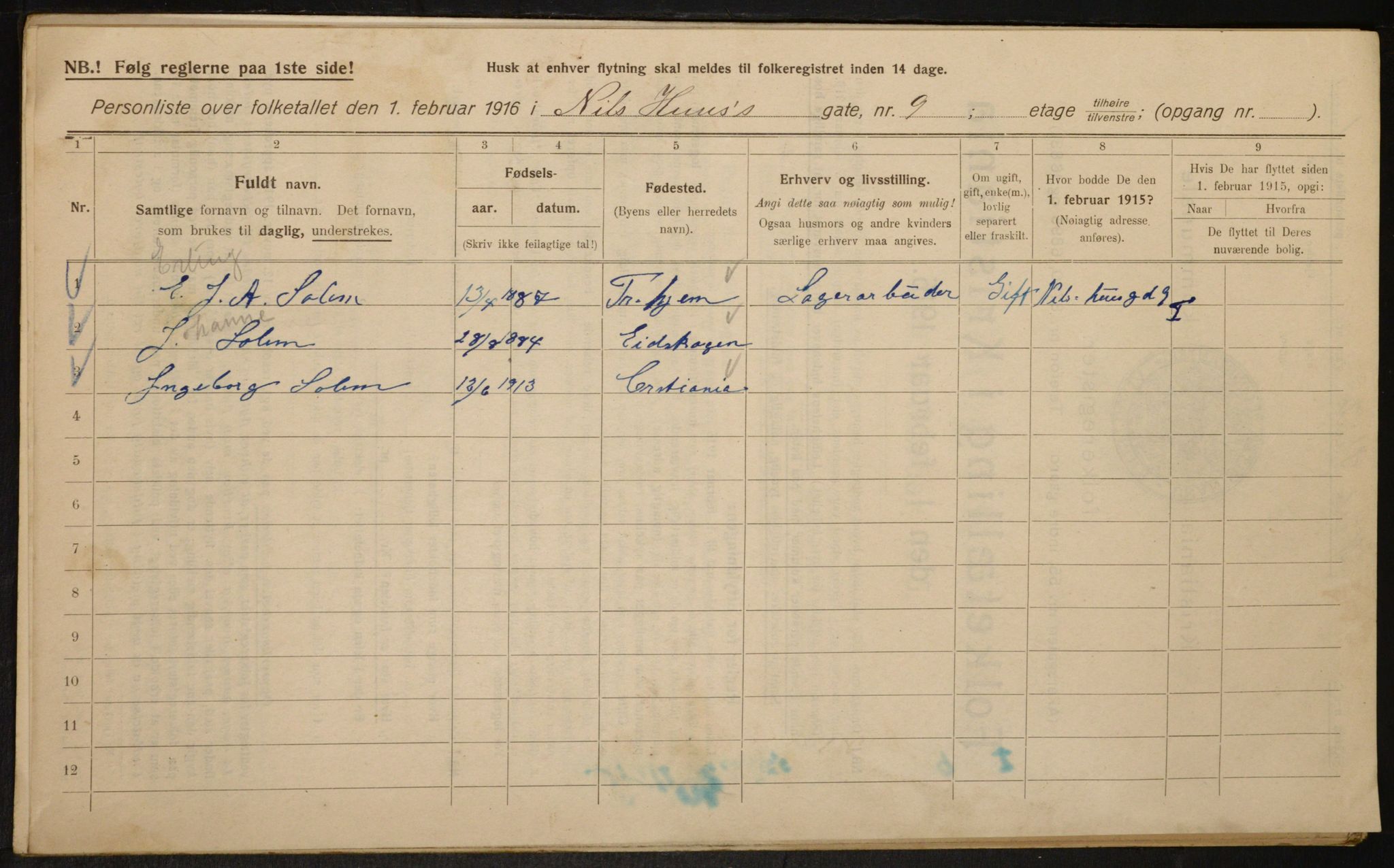 OBA, Municipal Census 1916 for Kristiania, 1916, p. 72724