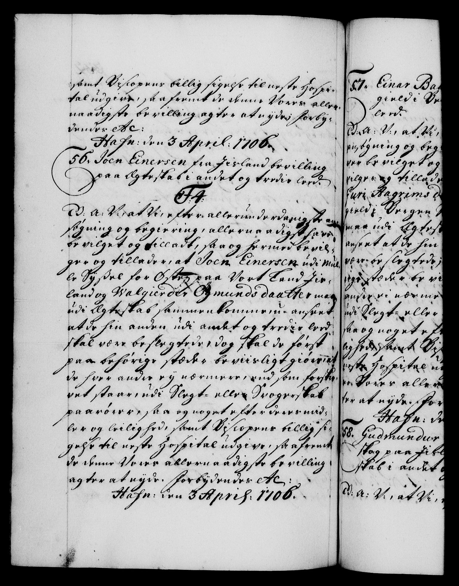 Danske Kanselli 1572-1799, RA/EA-3023/F/Fc/Fca/Fcaa/L0019: Norske registre, 1704-1707, p. 332b