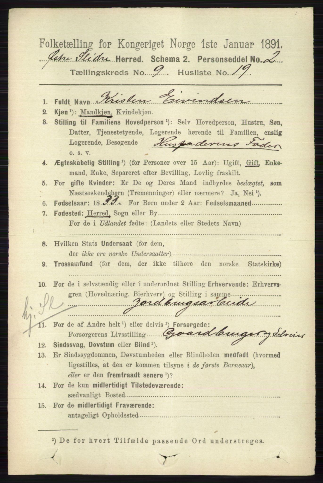 RA, 1891 census for 0544 Øystre Slidre, 1891, p. 3132