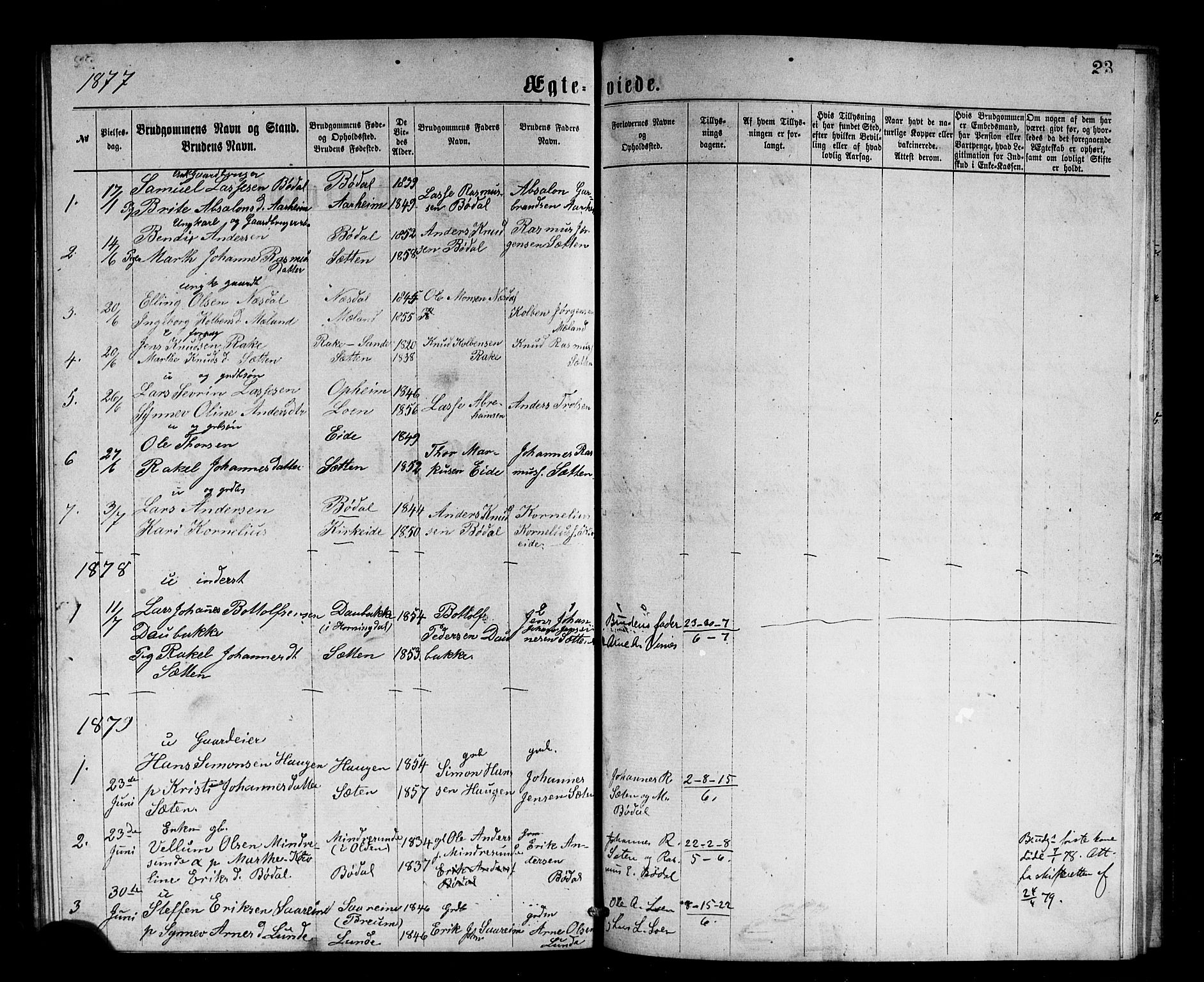 Stryn Sokneprestembete, SAB/A-82501: Parish register (copy) no. B 2, 1877-1881, p. 23