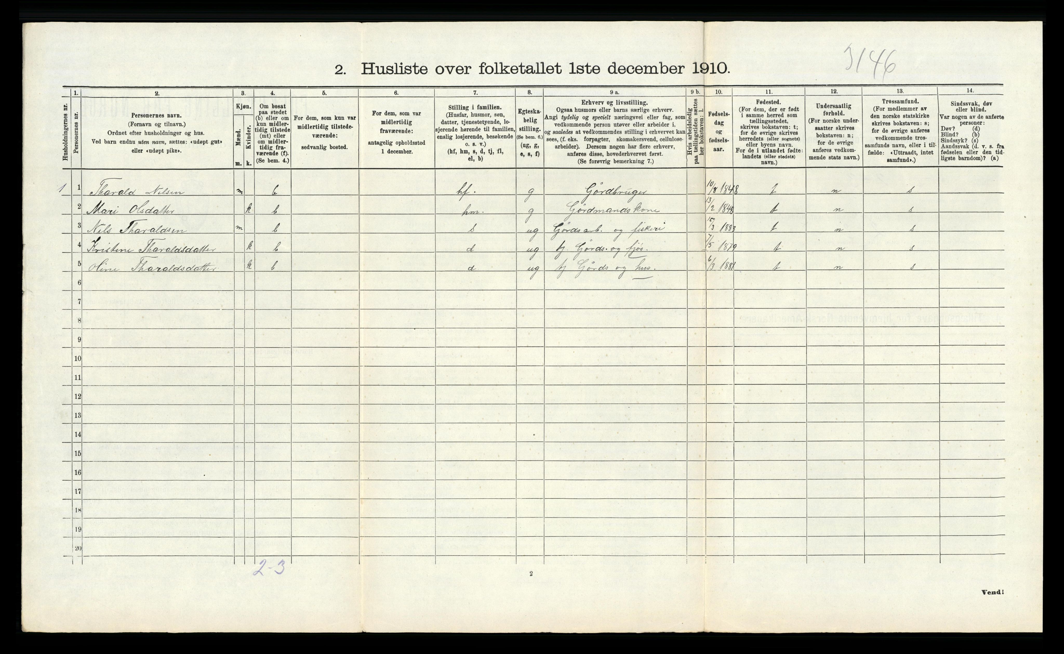 RA, 1910 census for Fitjar, 1910, p. 846