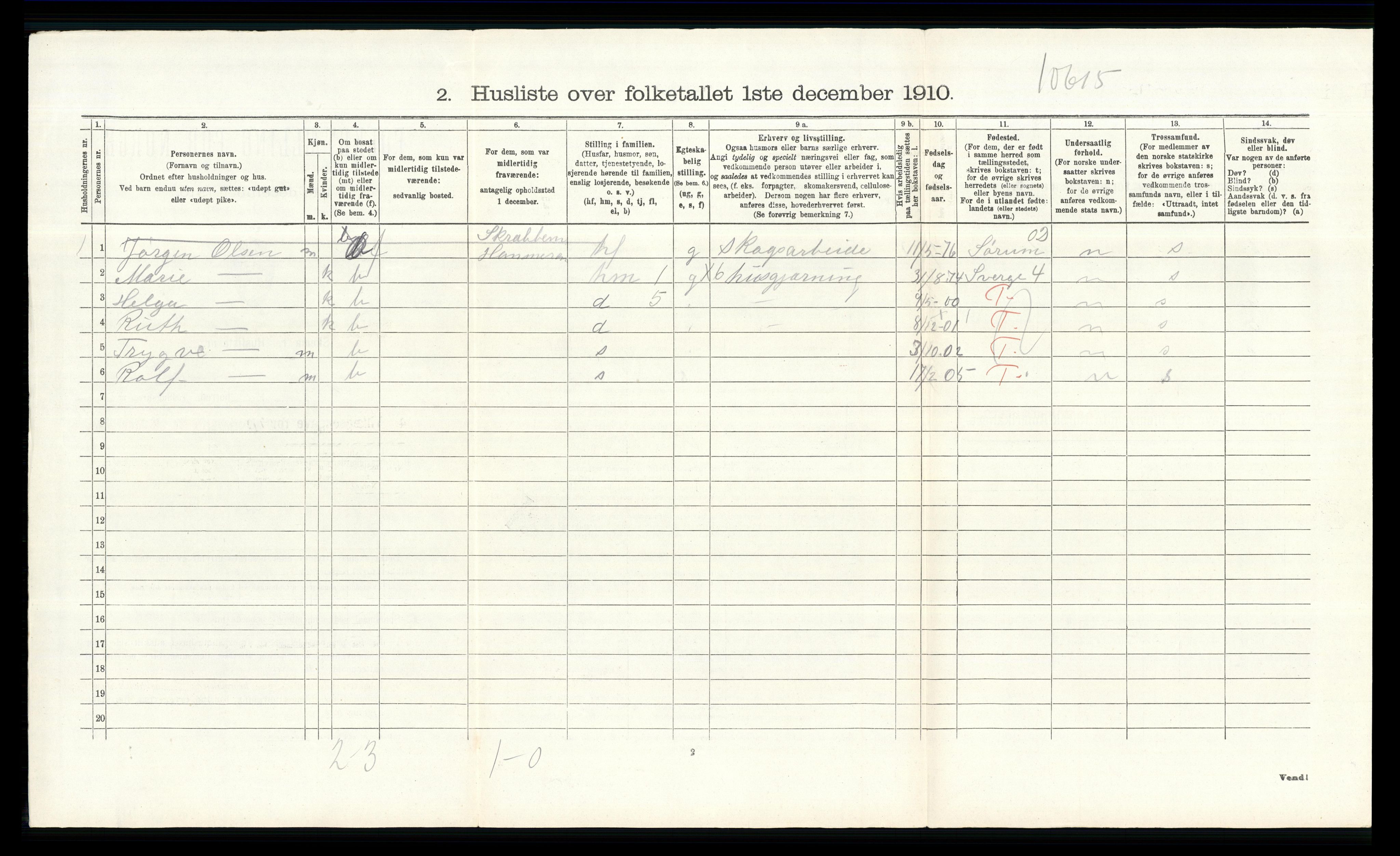 RA, 1910 census for Enebakk, 1910, p. 830