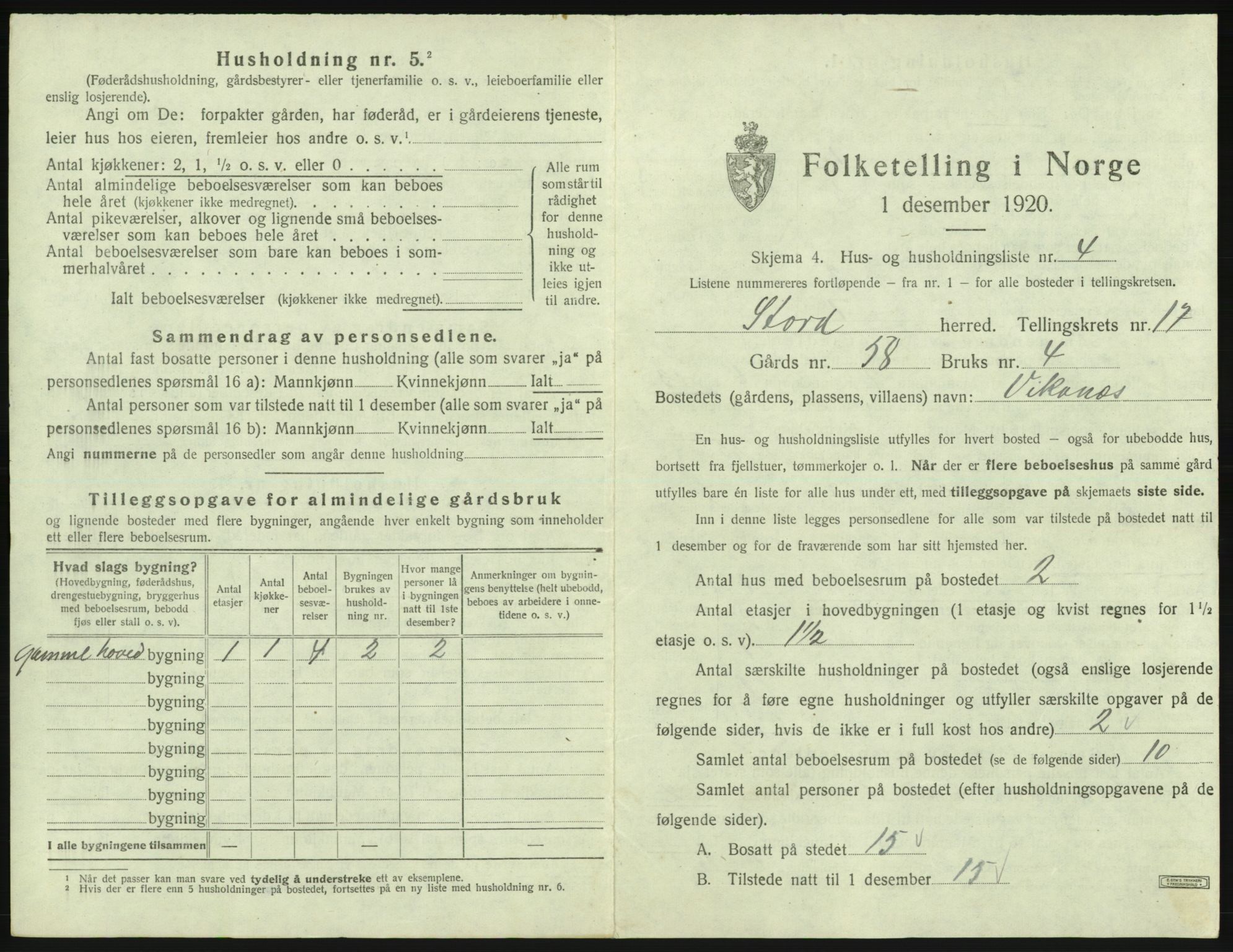 SAB, 1920 census for Stord, 1920, p. 1201