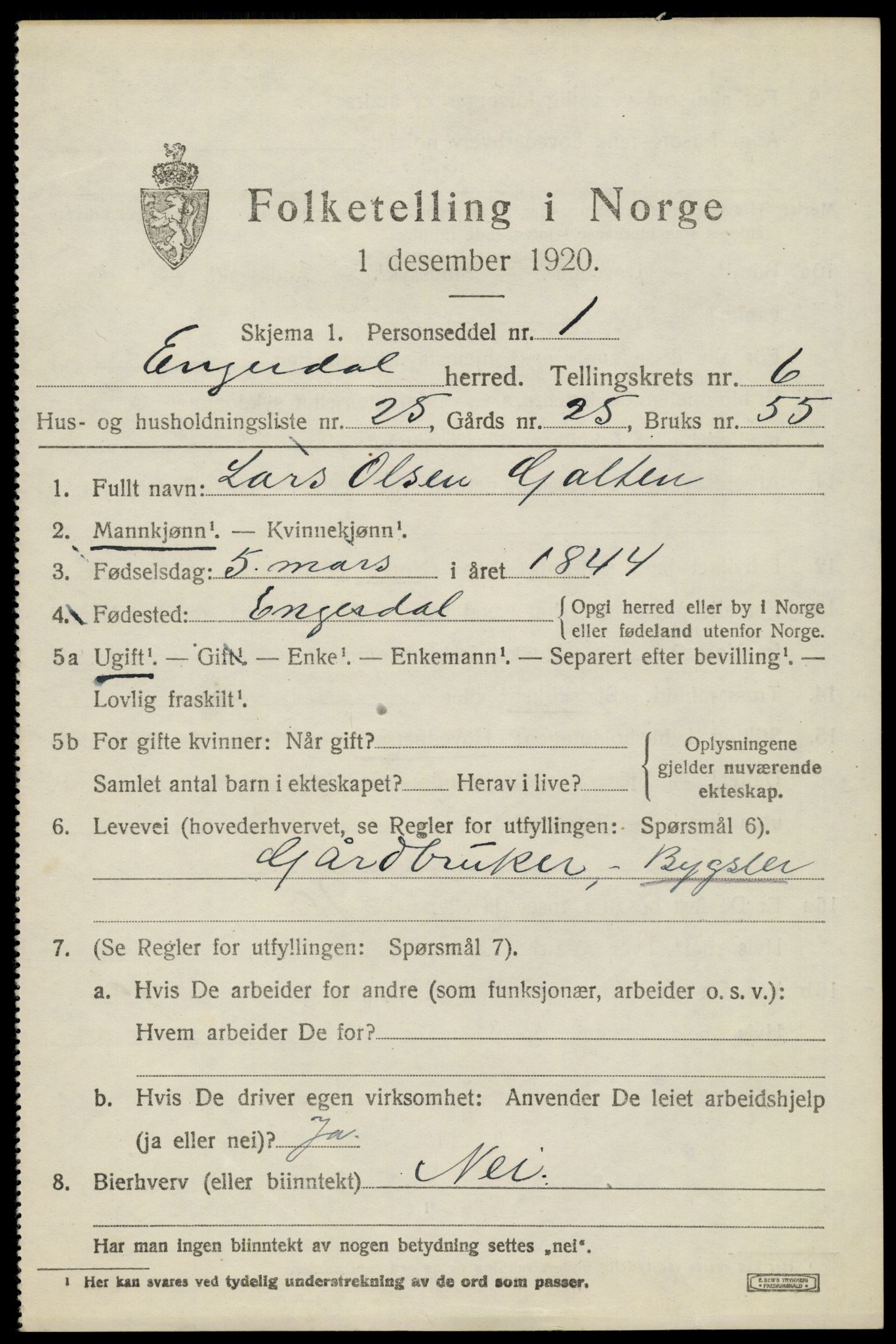 SAH, 1920 census for Engerdal, 1920, p. 2935